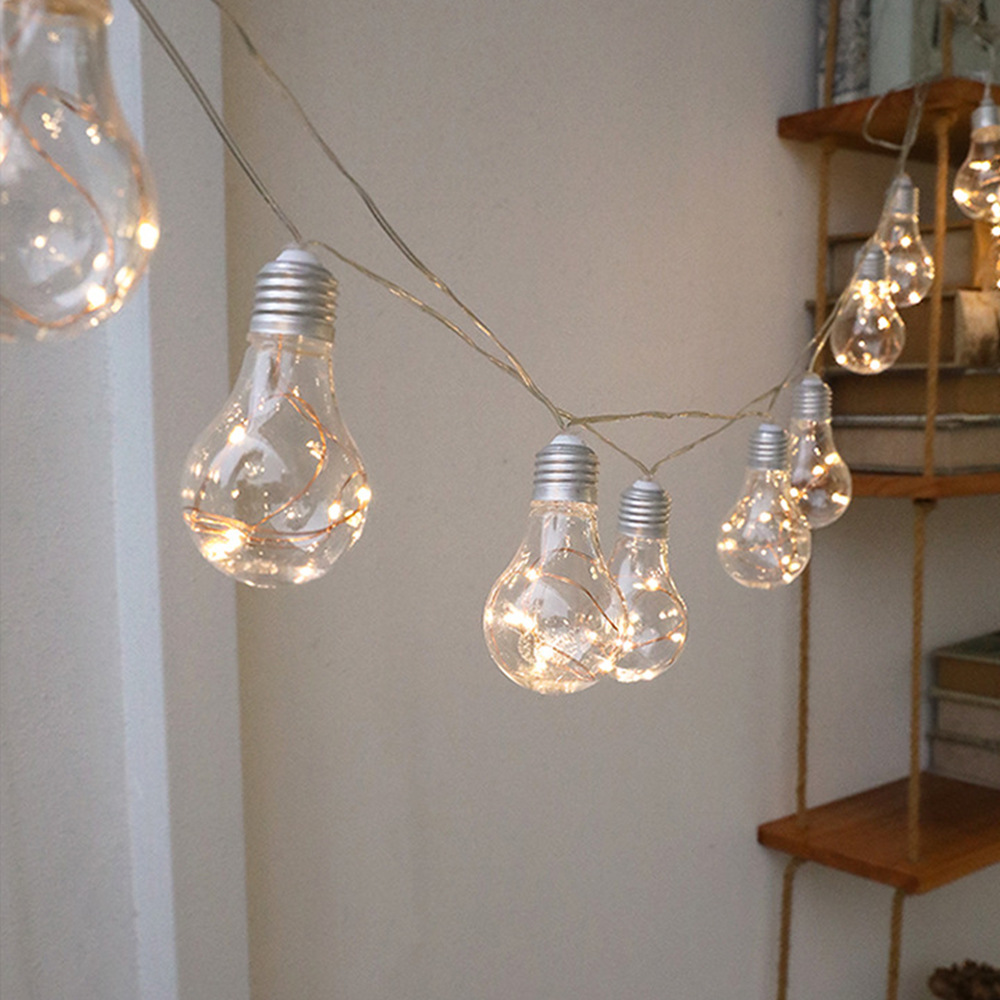10 Battery Powered Warm White Led Light Bulb String Christmas Decor Outdoor Indoor