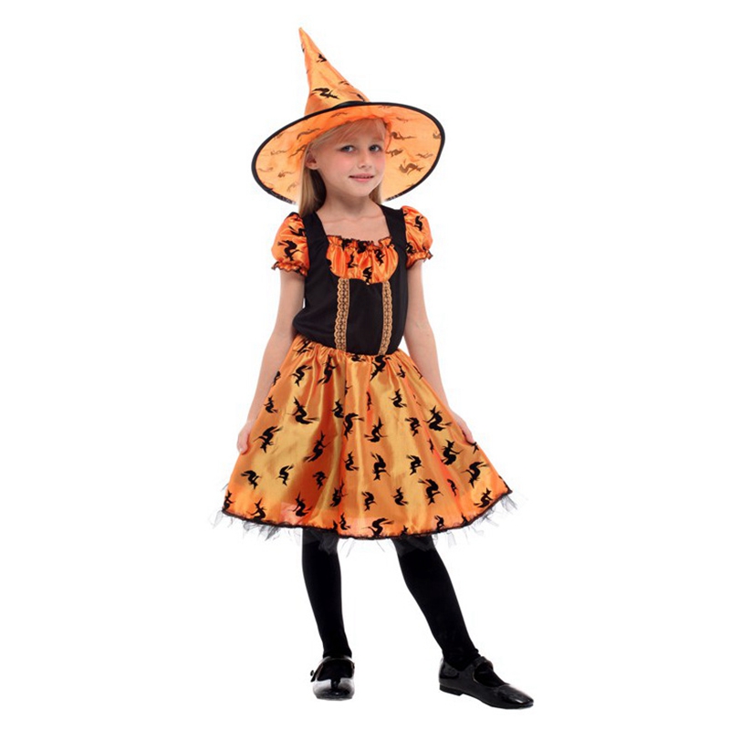(110~120CM) Halloween Witch Costume Pumpkin Fairytale Dress Cosplay Fancy Dress Outfits For Girl Dress Up