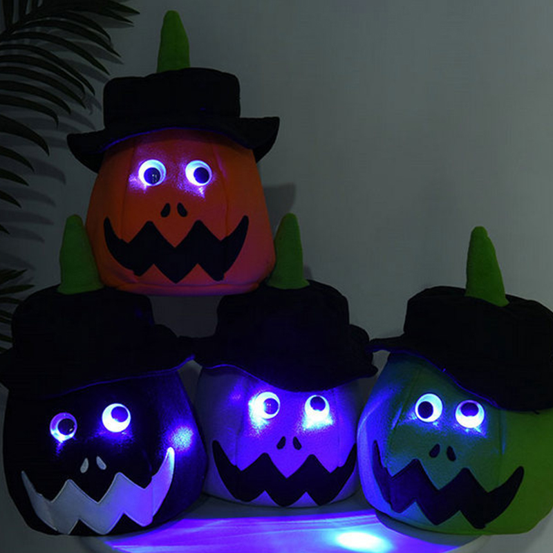 (Orange) Halloween Trick or Treat LED Pumpkin Bucket Lantern Candy Basket Halloween Party