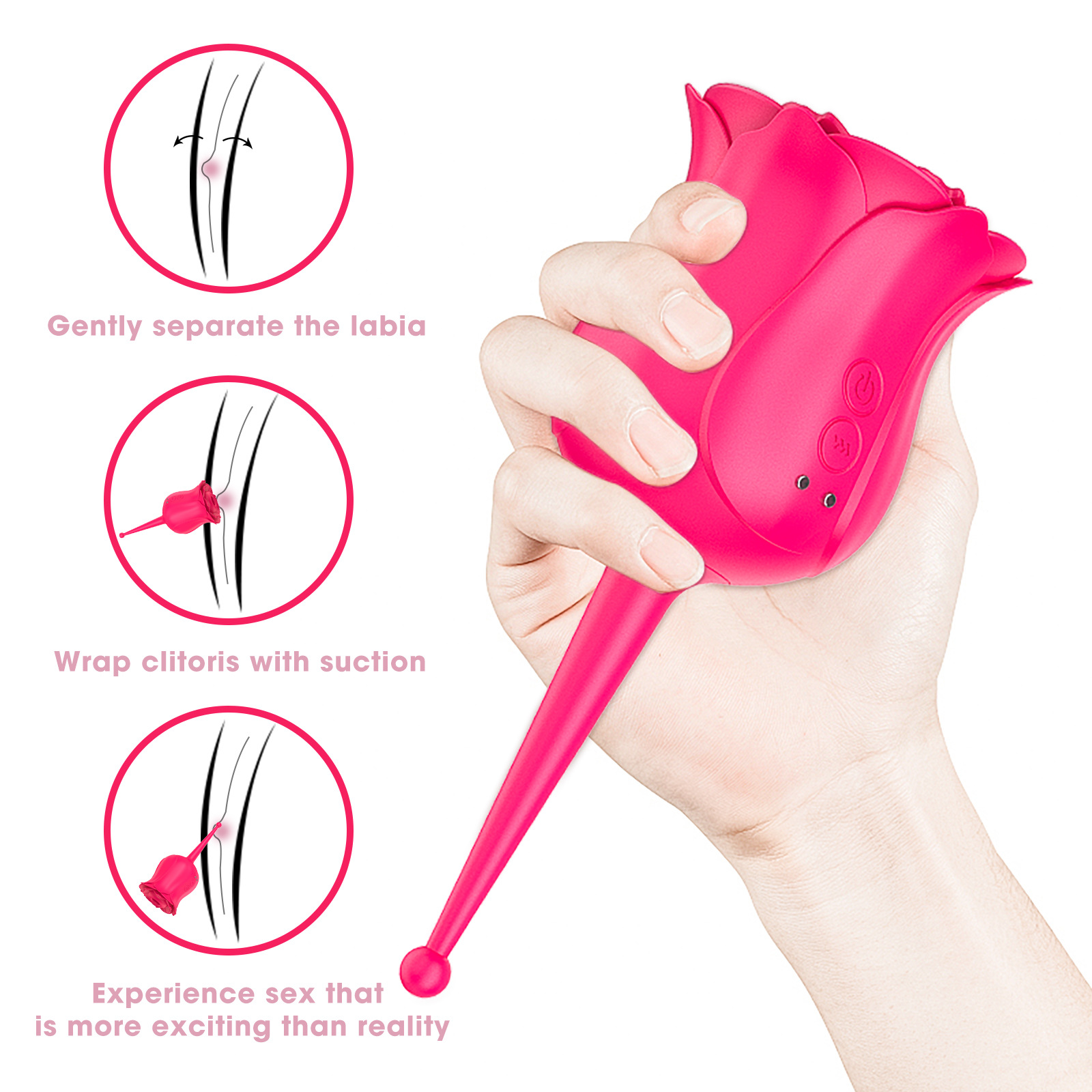 (Rose Red) Rose Vibrator Sex Toys for Adults Clit Vaginal Nipple Sucker Breast Enlarge Massager Masturbation