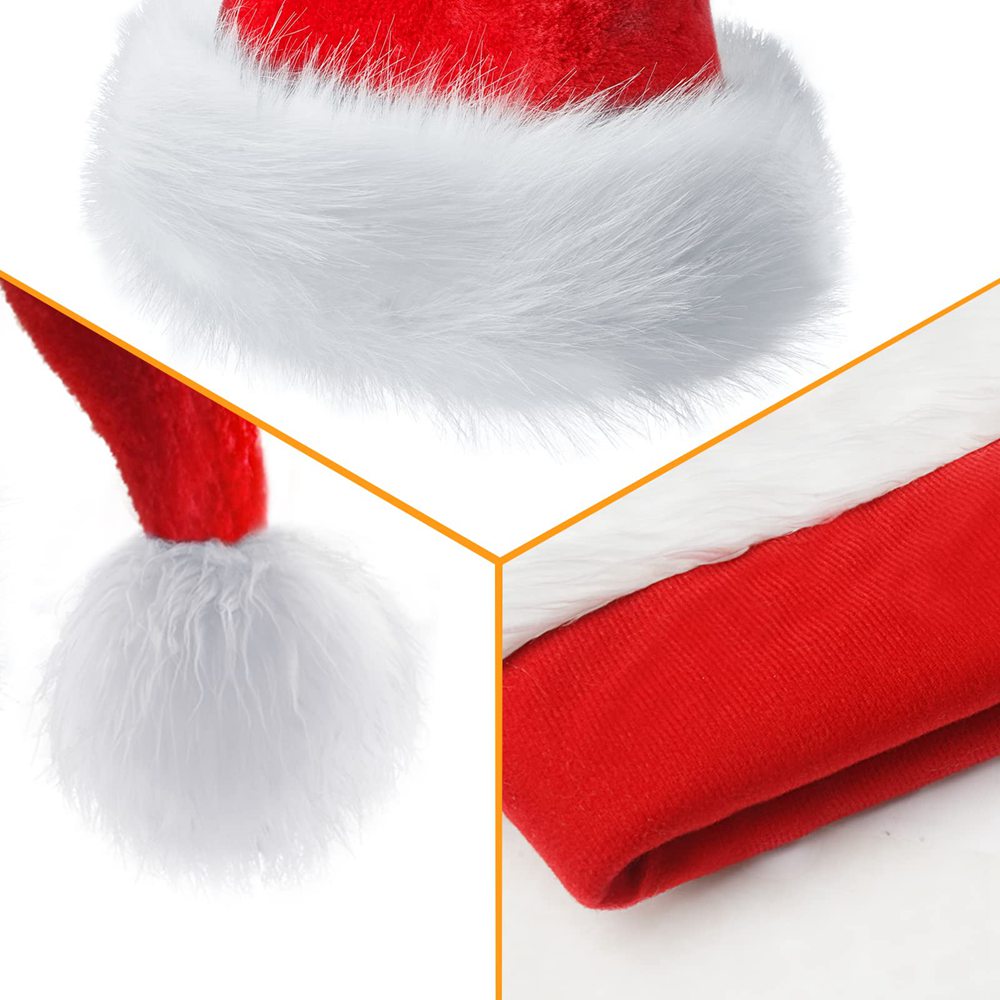 (1PCS) 5PCS Santa Hat Deluxe Red Santa Hat Christmas Hat Santa Hat Holiday for Adults Unisex Velvet Comfort Extra Thicken Classic Fur Xmas Hat for New Year Festive Party Christmas Supplies