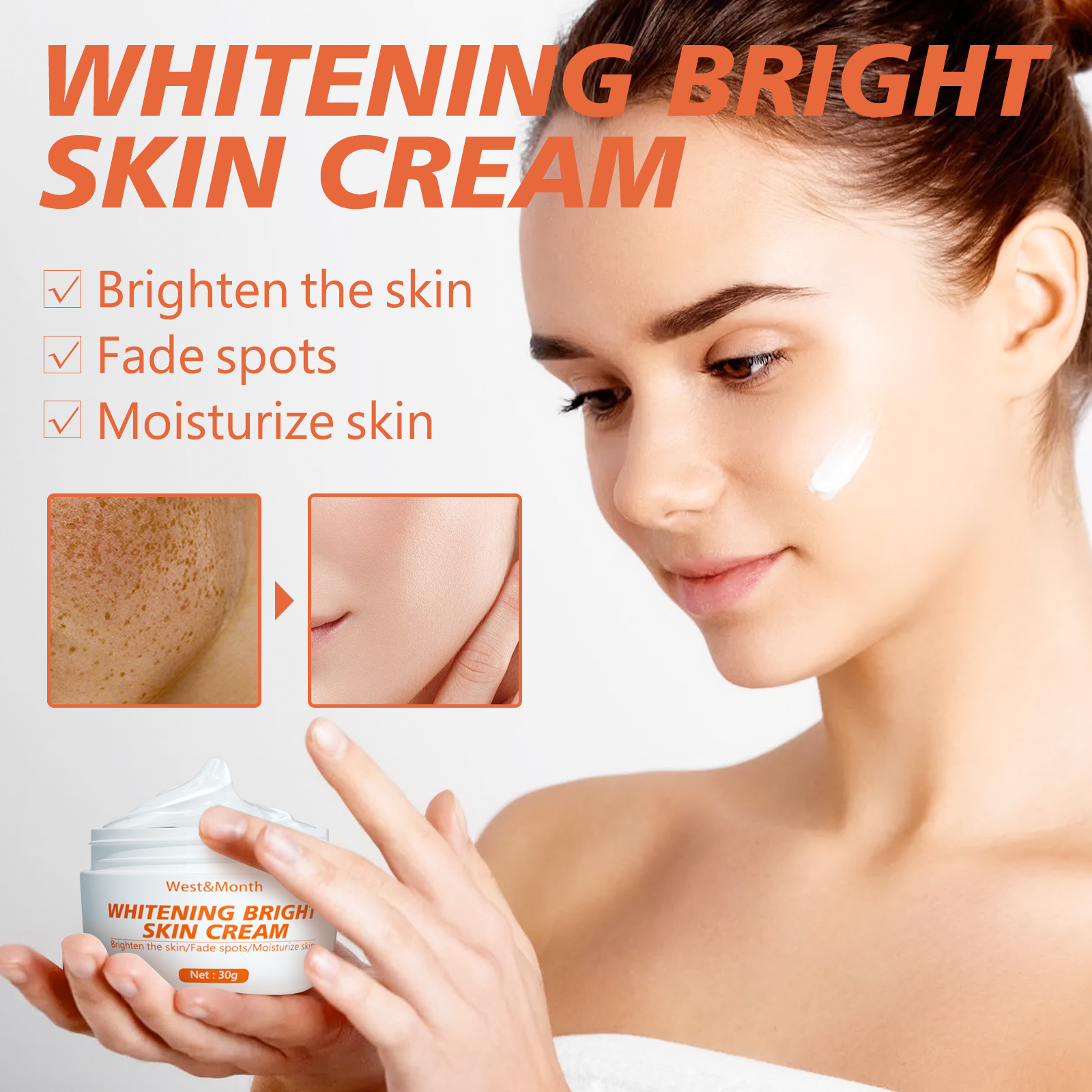 Brightening Facial Cream Whitening Moisturizing Nourishing Skin Cream Acne Dark Spot Remover Anti Age Spots Melasma Freckle Dull Complexion Removal