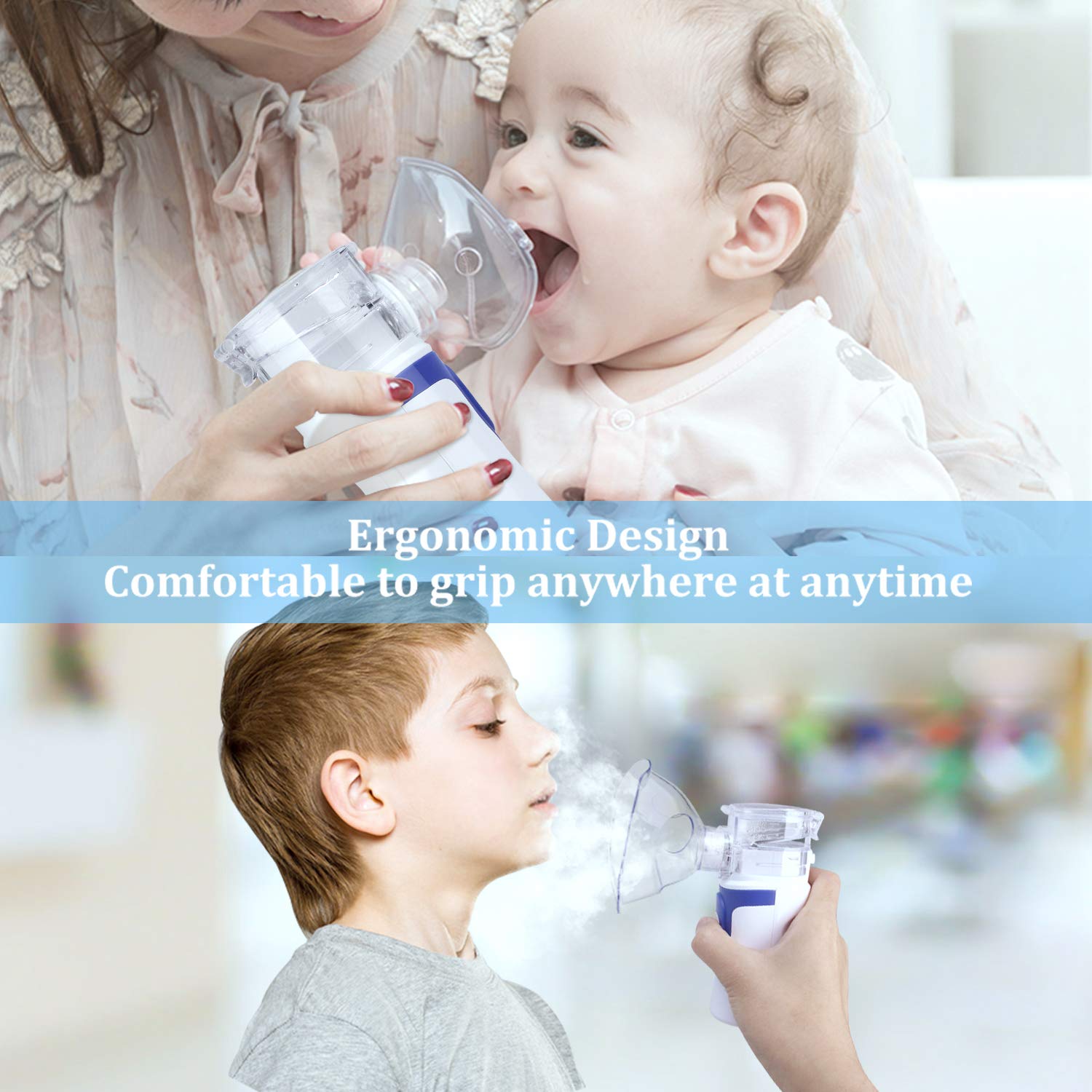 (Grey) Portable Inhaler Machine Handheld Steam Vaporizer Ultrasonic Respirator Machine Cool Mist Travel Inhaler for Adults and Kids