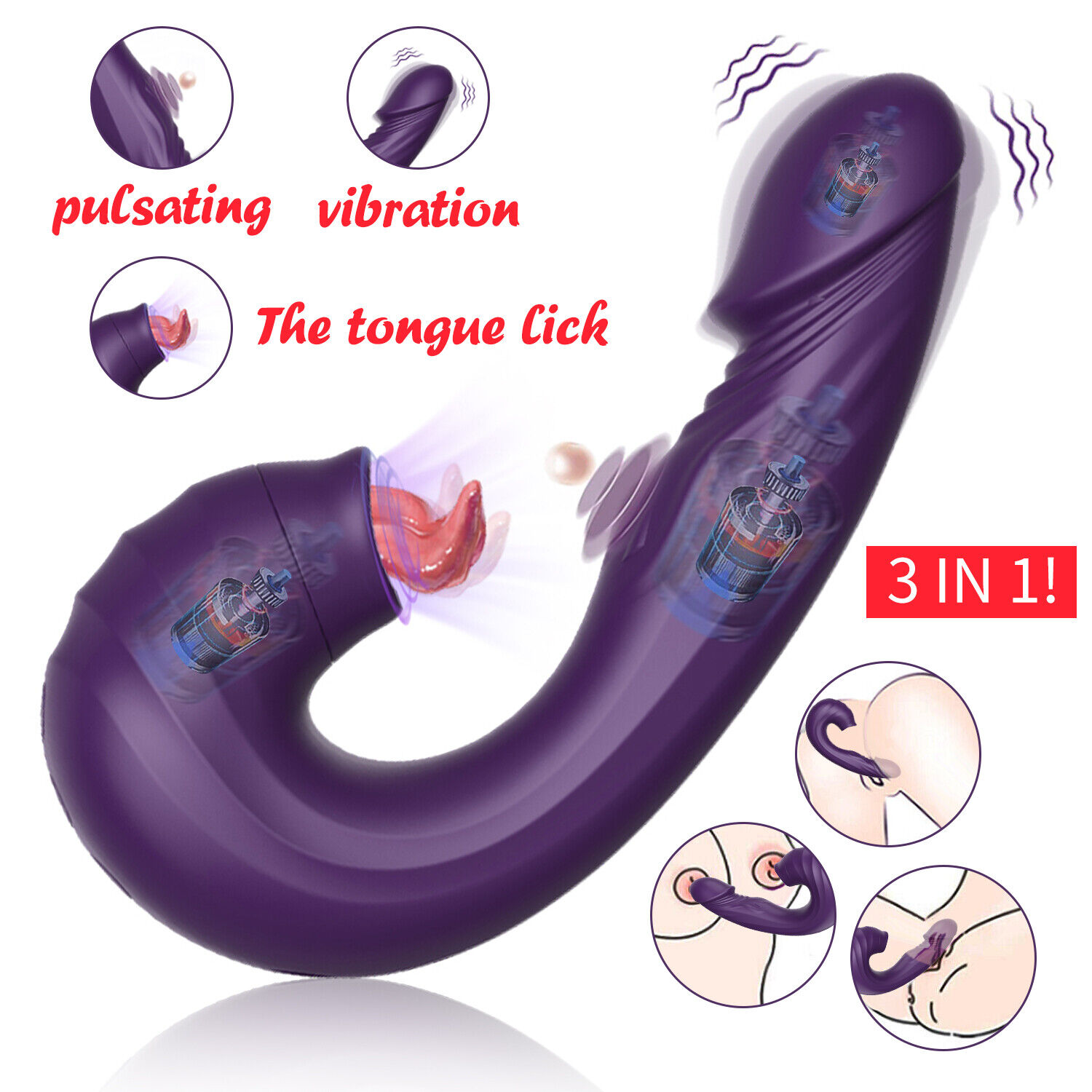 Rabbit Vibrator 3in1 Dildo Clit Sucker Flapping Sucking Lick G-Spot Adult Sex Toys for Women