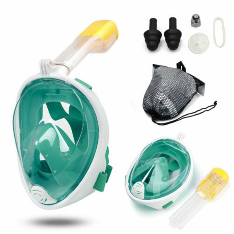 (Blue S~M) Snorkel Mask Adult Kids Swimming Snorkel Set Full Face Anti-Fog Diving Mask Shallow Water