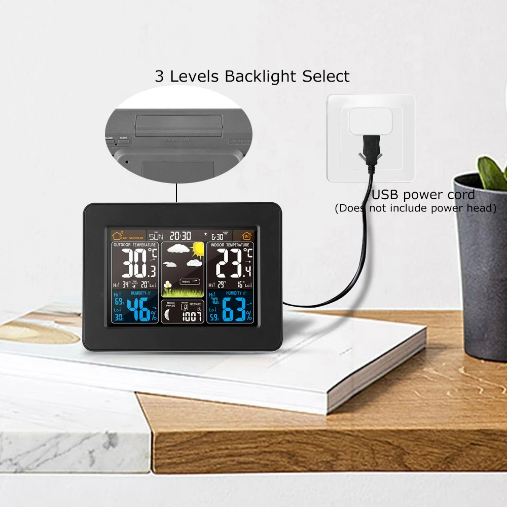 LCD Digital Wireless Weather Station Clock Indoor Outdoor Thermometer Forecast Humidity Calendar Alarm Clock Digital Thermometer Hygrometer Remote Sensor