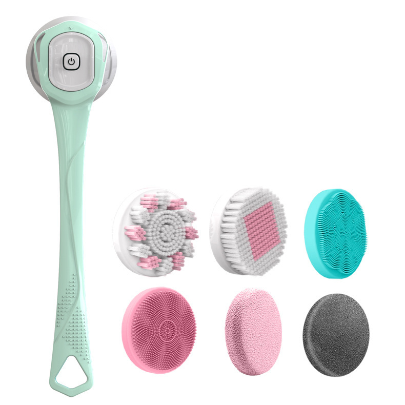 (Blue) Multi-Functional Exfoliating Shower Brush Long Handled Electric Massage Bath Brush