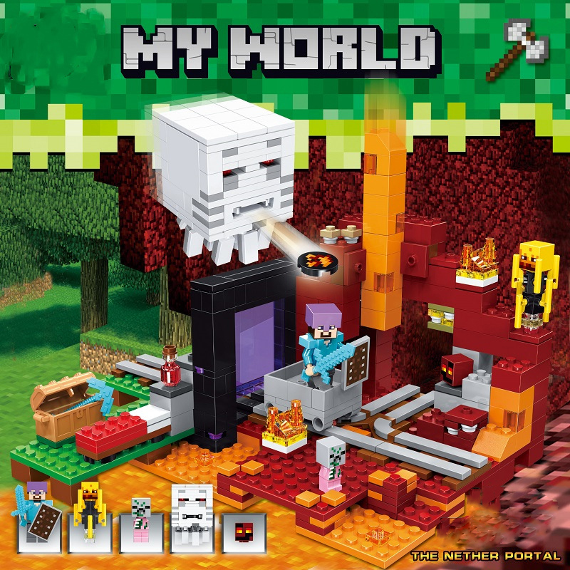 Minecraft Nether Portal Characters Building Blocks Educational Toys DIY Construction Assemble Toys Kids Gifts Compatible with Lego