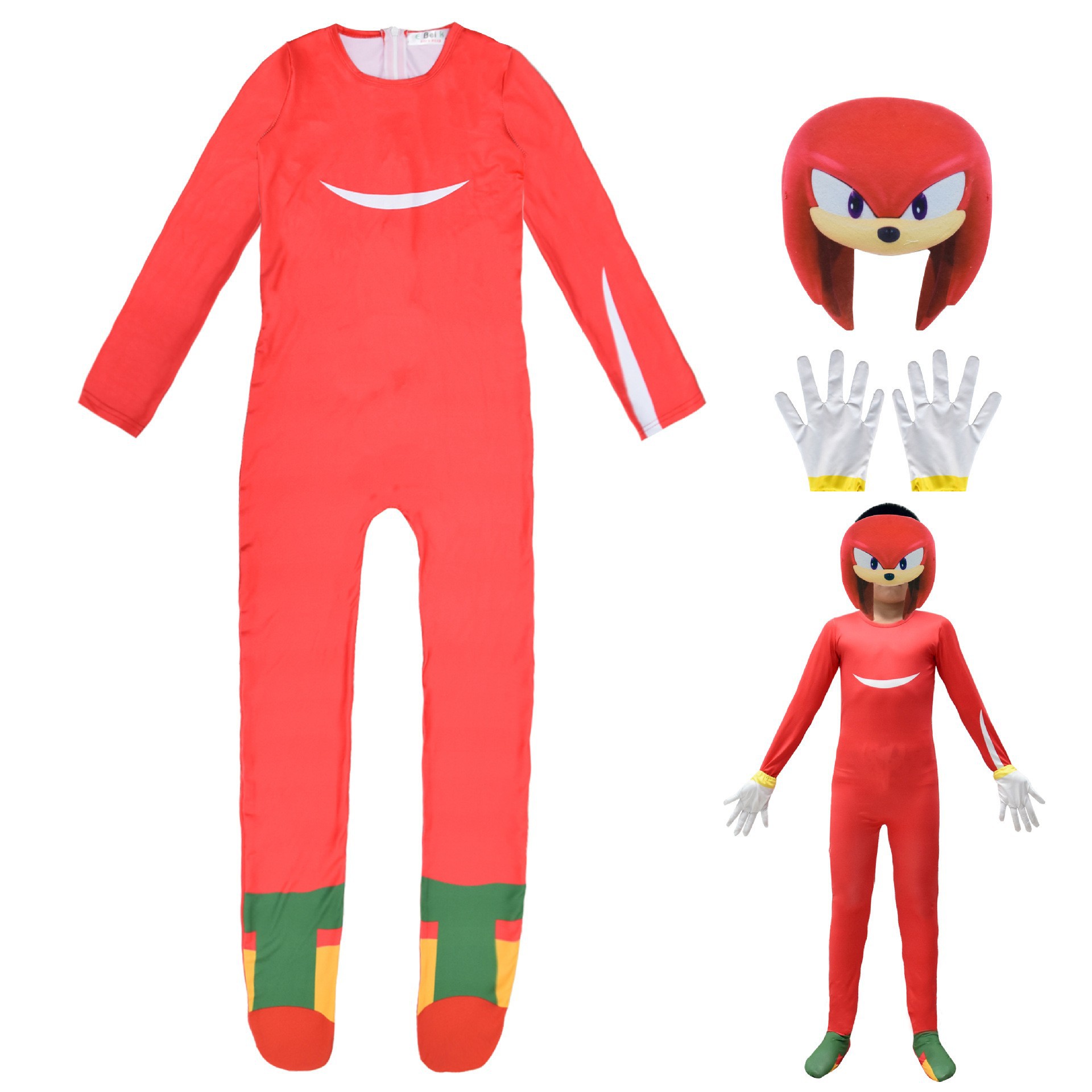 (Size 120) Sonic The Hedgehog Costume Children Anime Game Character Cosplay Costumes Halloween Costume For Kids Bodysuit Mask Headdress Party Dress Up Gift