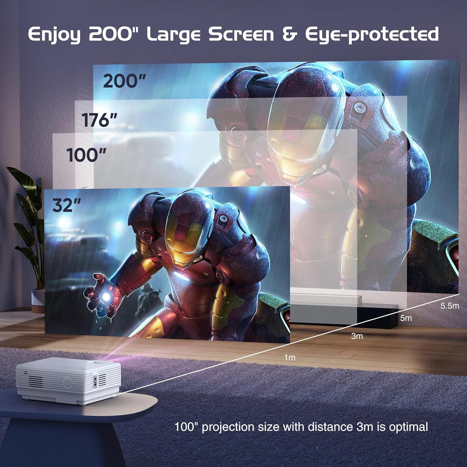 Mini Projector Portable with Screen Bluetooth Projector Full HD 1080P 10000L Outdoor Home Cinema Video Projector 50 Zoom Compatible with Smartphone Laptop TV Stick Energy Class A