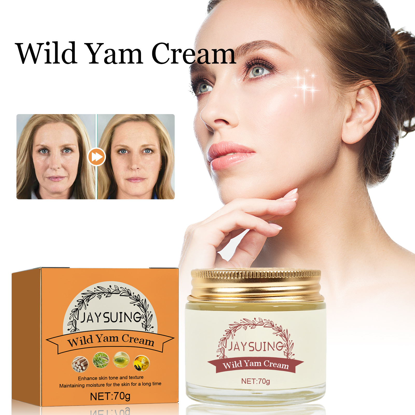 Jaysuing Anti Aging Face Cream Wild Yam Lifting Firming Cream Moisturizer Whitening Brighten Skin Products Lightens Fine Lines Face Cream 50g