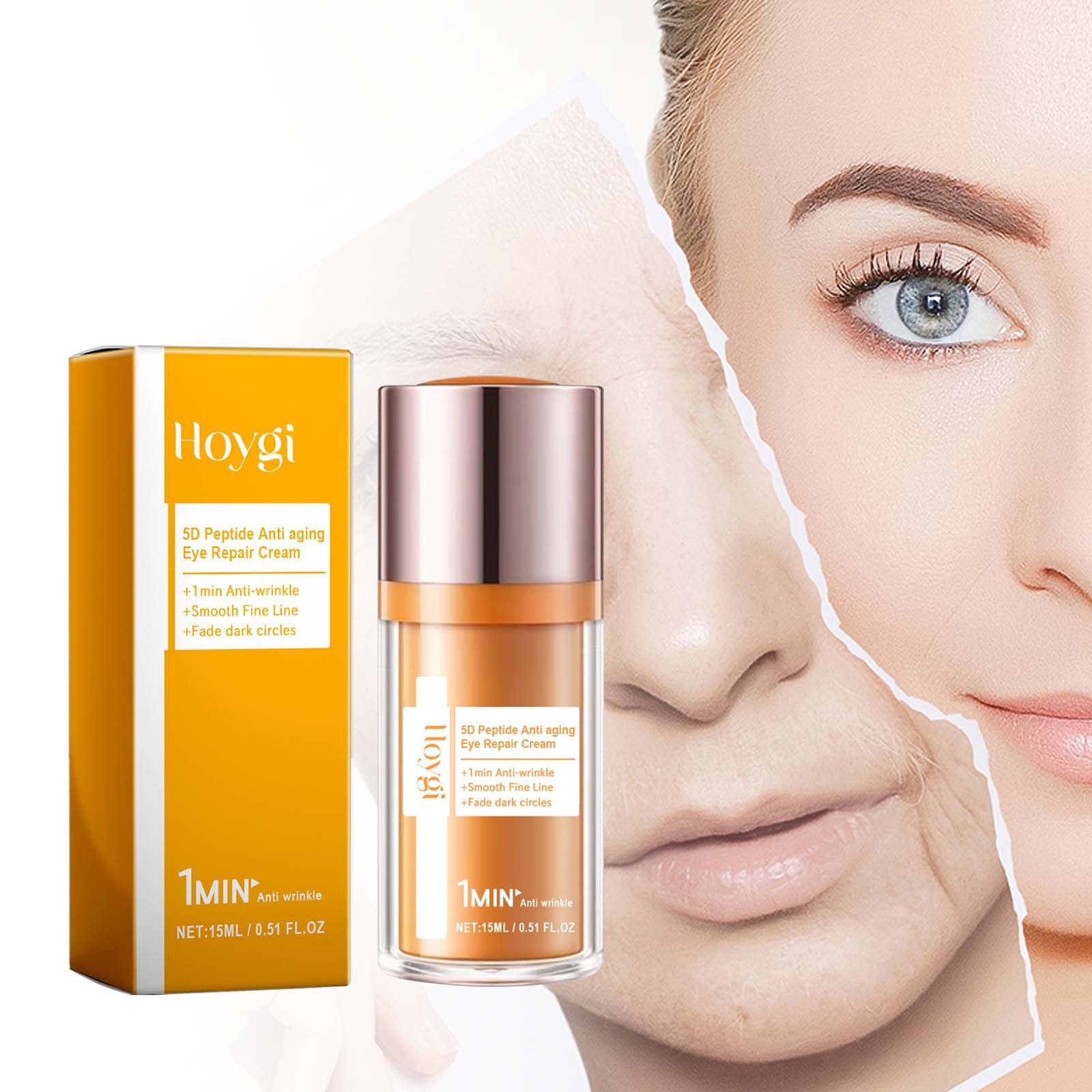 HOYGI 5D Peptide Anti Wrinkle Eye Cream Reduces Fine Lines Crows Feet Firming and Smoothing Skin Moisturizing Relieve Eye Puffiness Eye Care 15ml