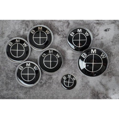 Full Set of BMW Full Black Boot Bonnet Badges Alloy wheel caps x7