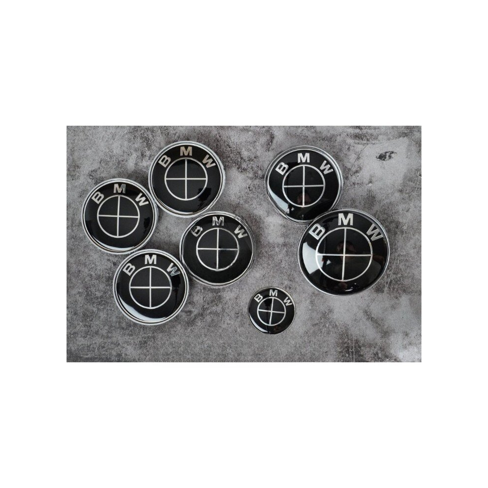 Full Set of BMW Full Black Boot Bonnet Badges Alloy wheel caps x7