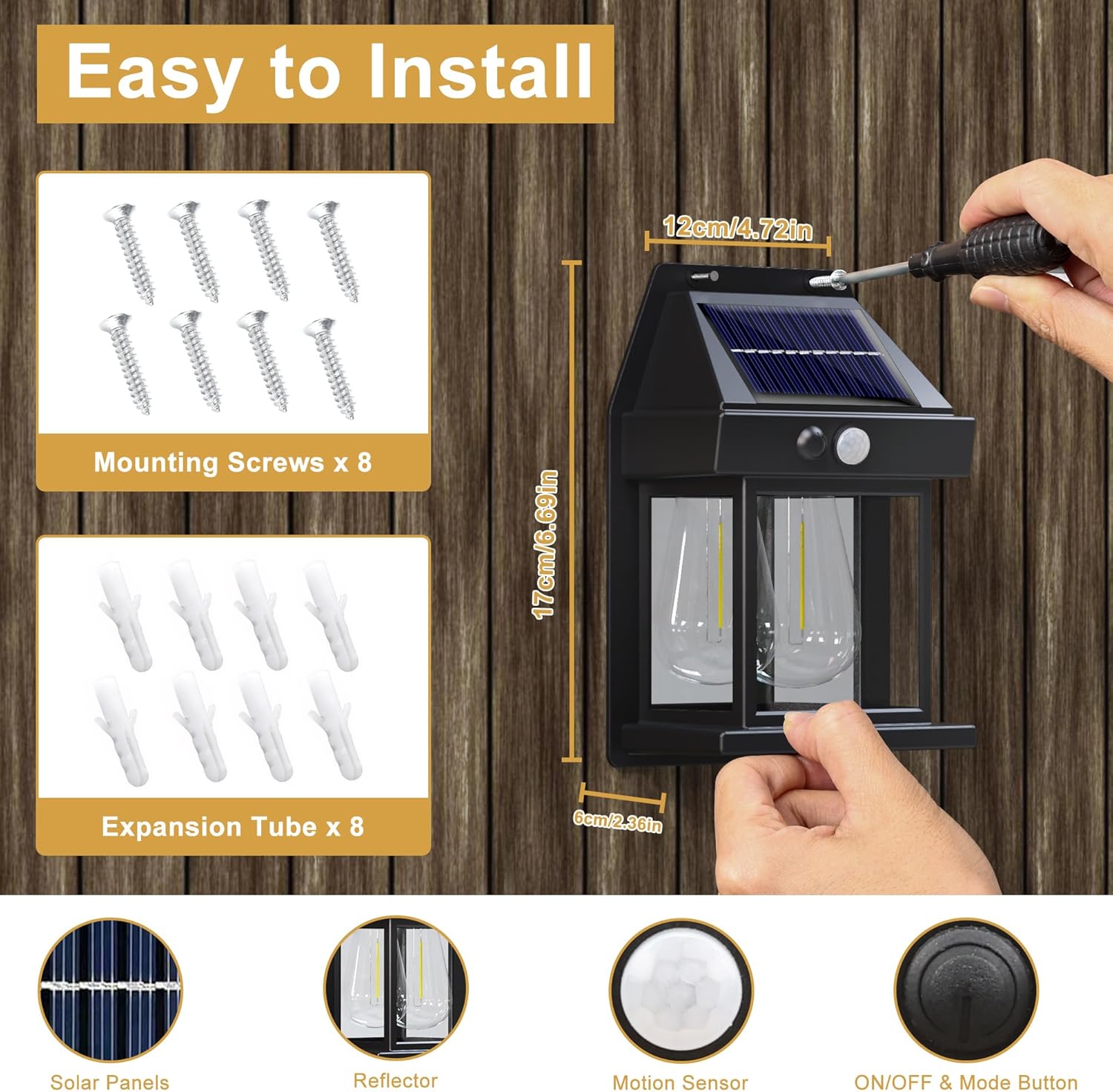 (2 PCS) Solar Lights Outdoor - Waterproof Solar Wall Lights with Motion Sensor 3 Lighting Mode for Gardens Courtyards and Porches