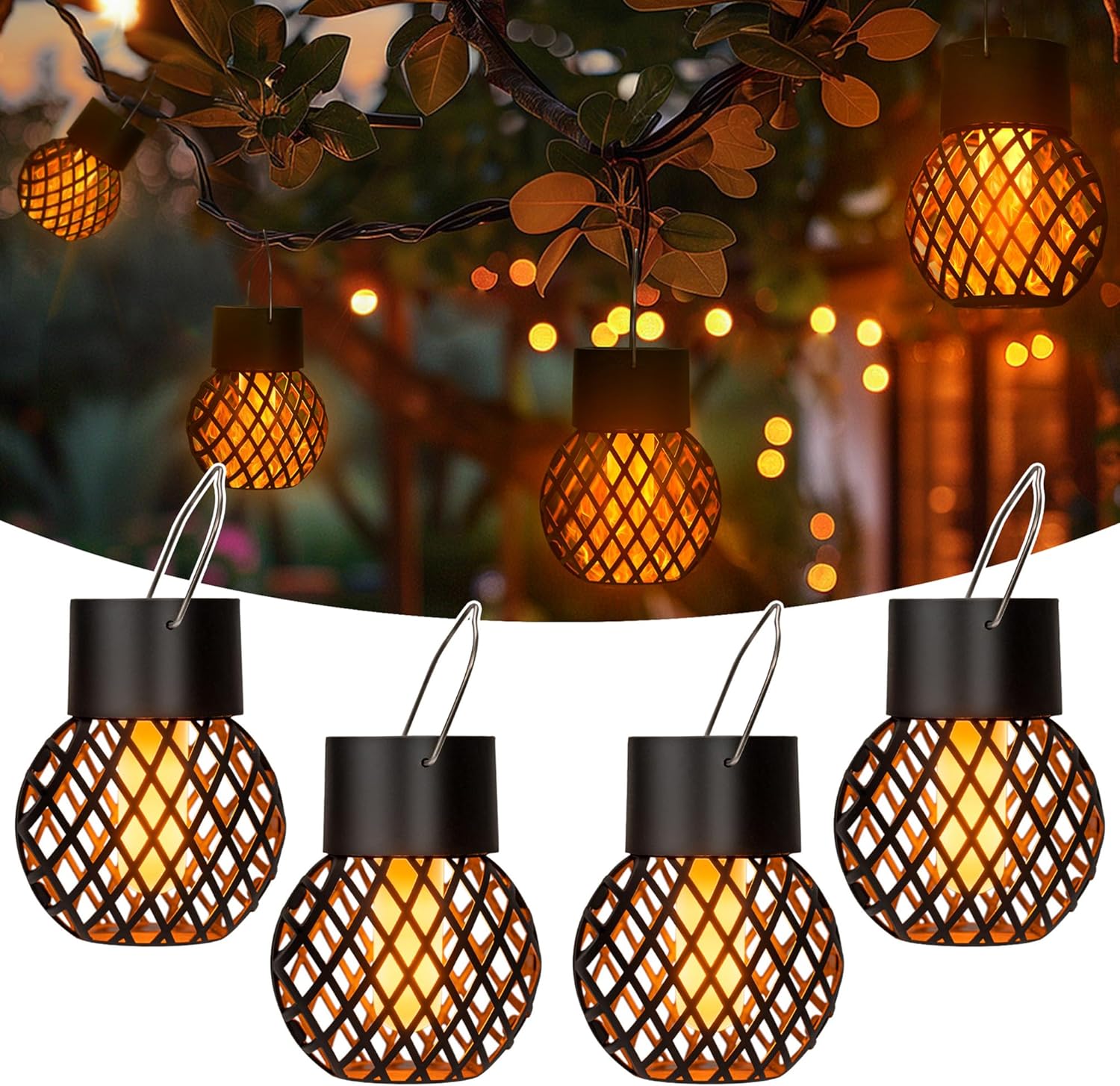 (8 pcs) Solar Lights Outdoor Garden Flickering Flame Solar Hanging Lights Waterproof for Garden Yard Fence