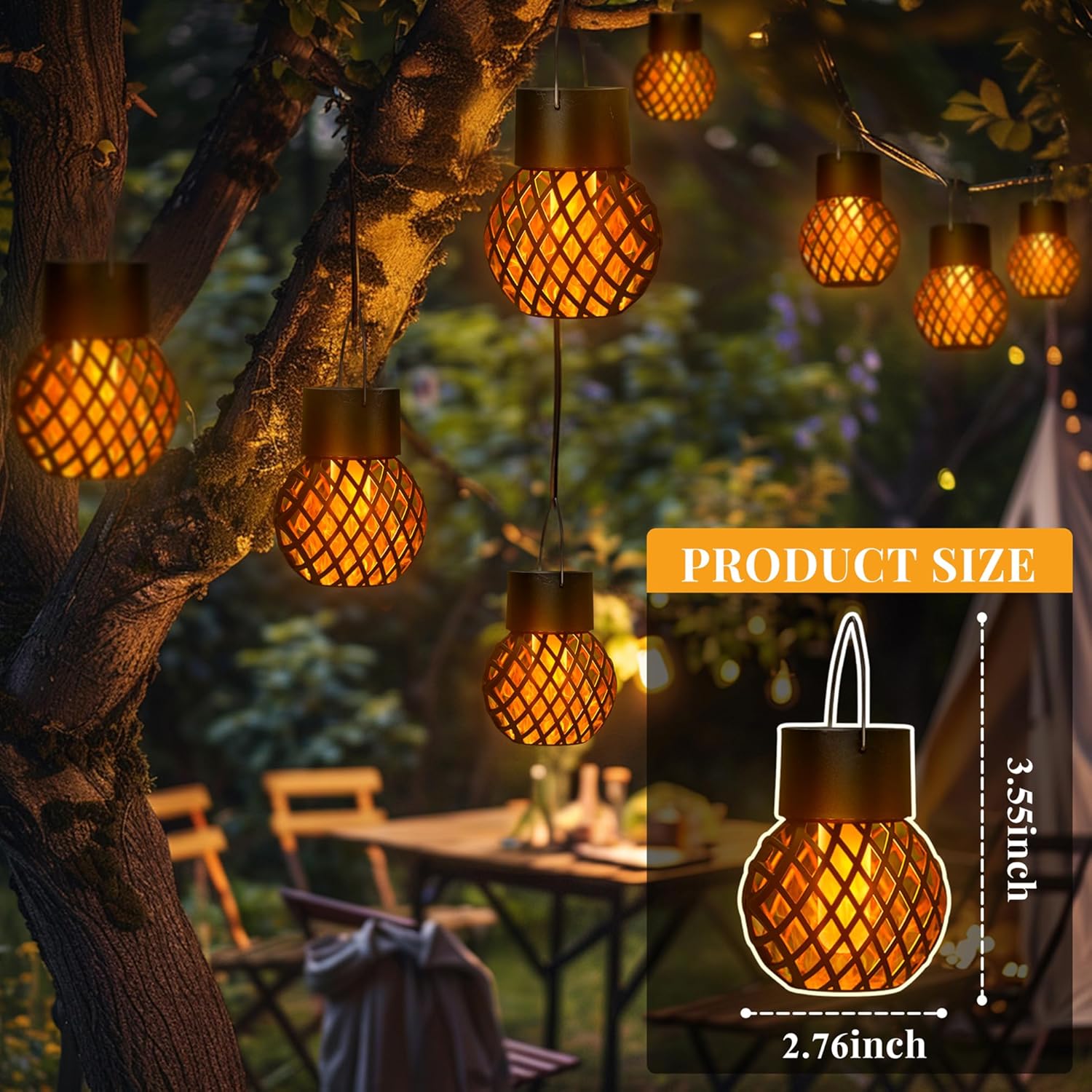 (8 pcs) Solar Lights Outdoor Garden Flickering Flame Solar Hanging Lights Waterproof for Garden Yard Fence