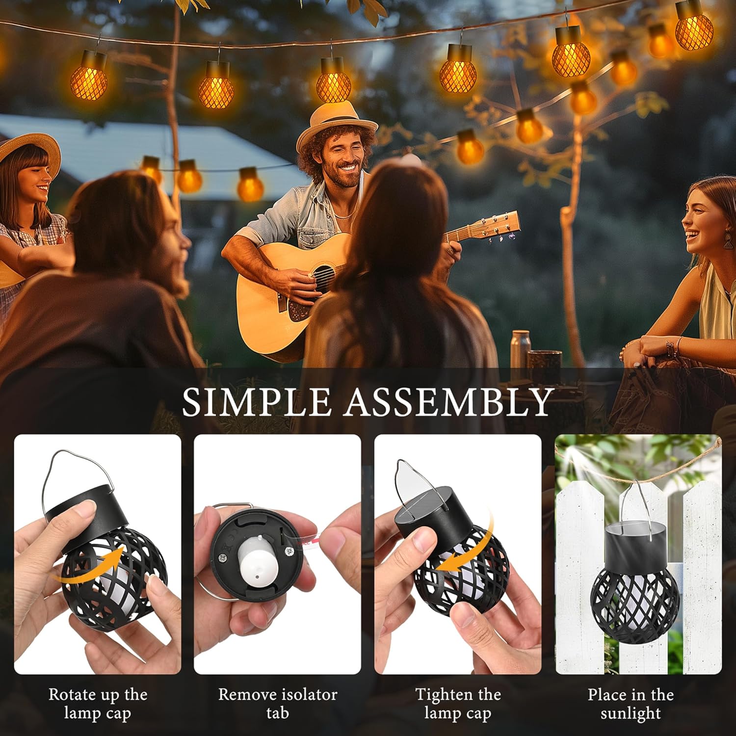 (8 pcs) Solar Lights Outdoor Garden Flickering Flame Solar Hanging Lights Waterproof for Garden Yard Fence