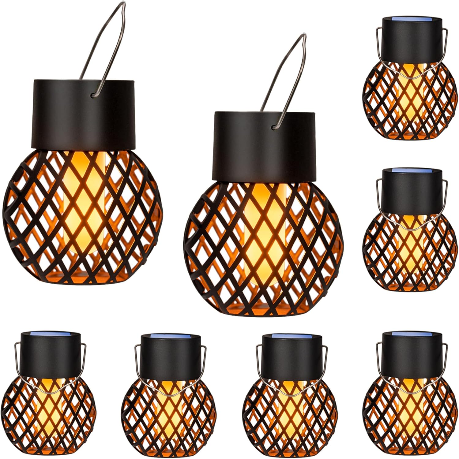 (8 pcs) Solar Lights Outdoor Garden Flickering Flame Solar Hanging Lights Waterproof for Garden Yard Fence