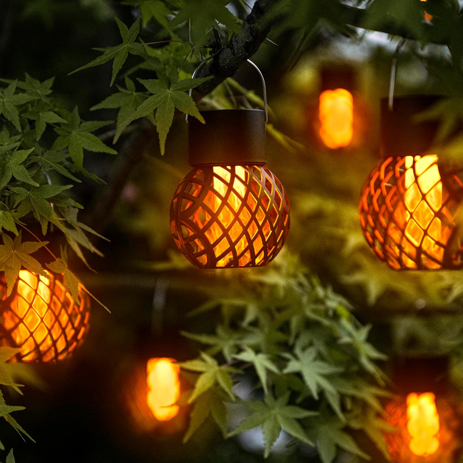 (8 pcs) Solar Lights Outdoor Garden Flickering Flame Solar Hanging Lights Waterproof for Garden Yard Fence