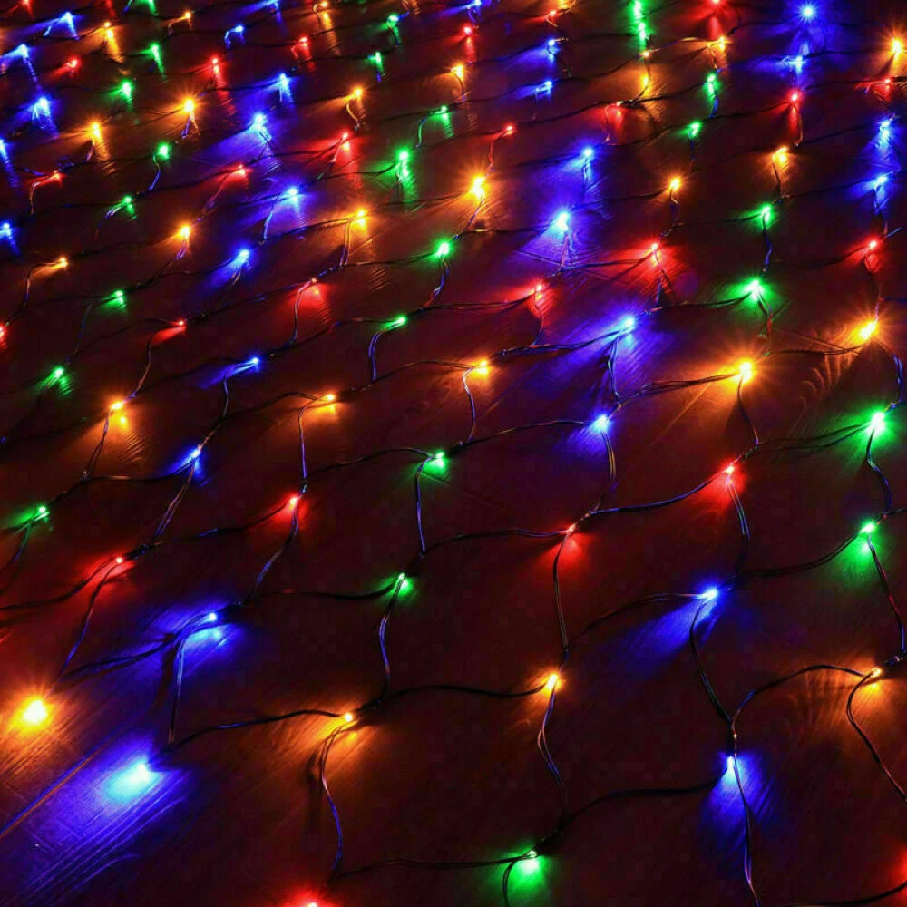 Solar LED Fairy String Net Lights Curtain Mesh Christmas Party Outdoor Garden
