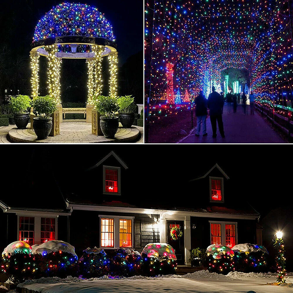 Solar LED Fairy String Net Lights Curtain Mesh Christmas Party Outdoor Garden