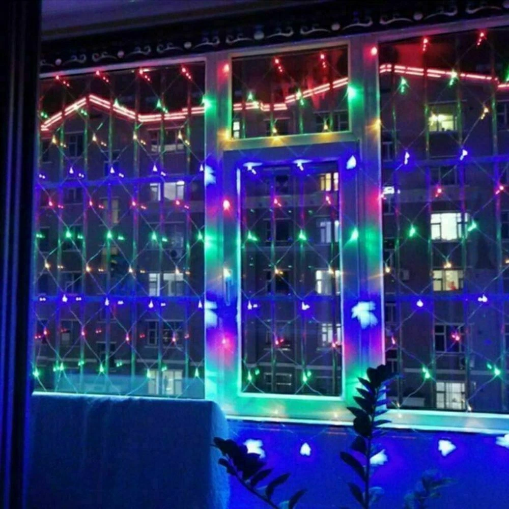 Solar LED Fairy String Net Lights Curtain Mesh Christmas Party Outdoor Garden