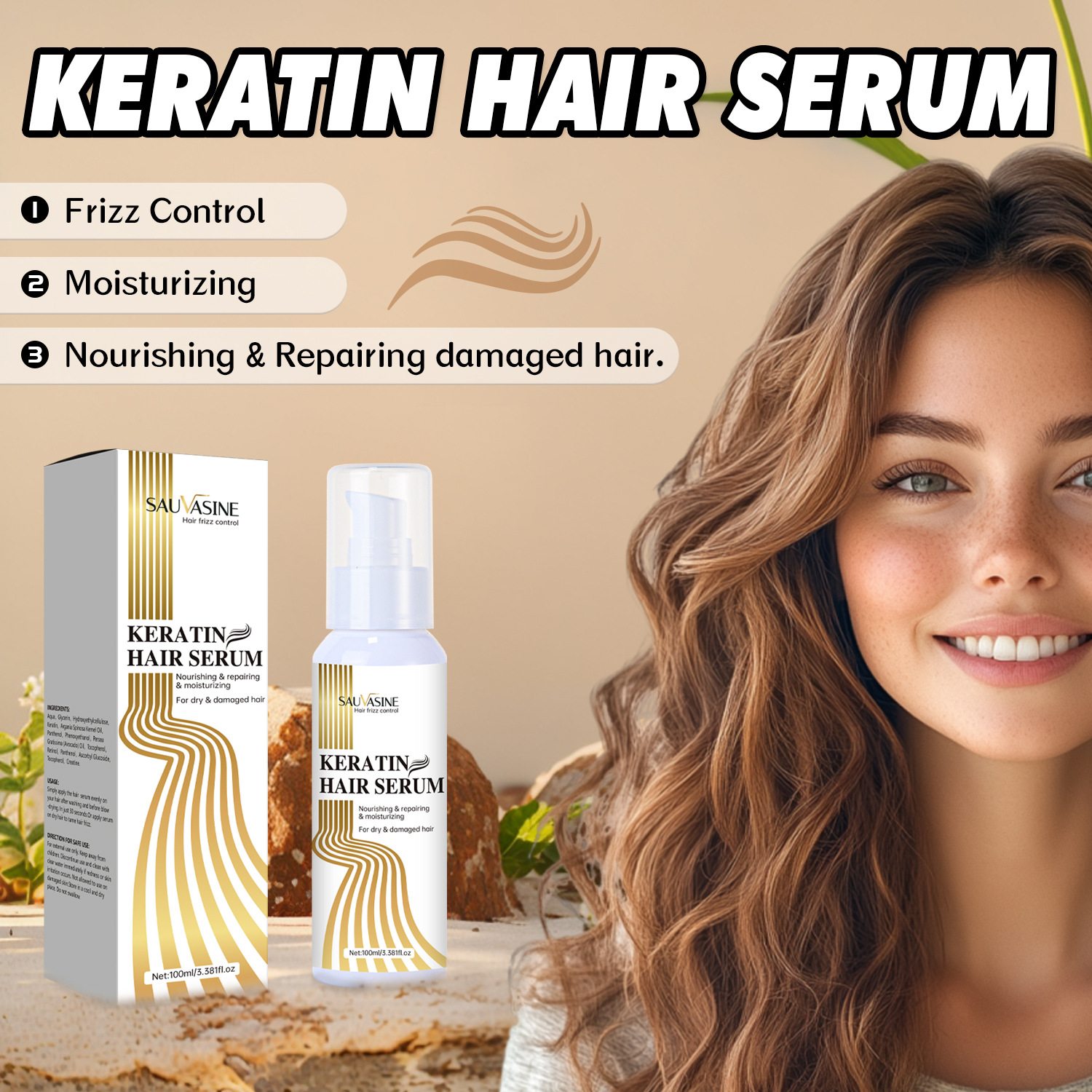 Keratin Hair Repair Essence Smoothing Frizz Control Strengthening For Dry Damaged Hair Daily Nourishing Treatment 100ml