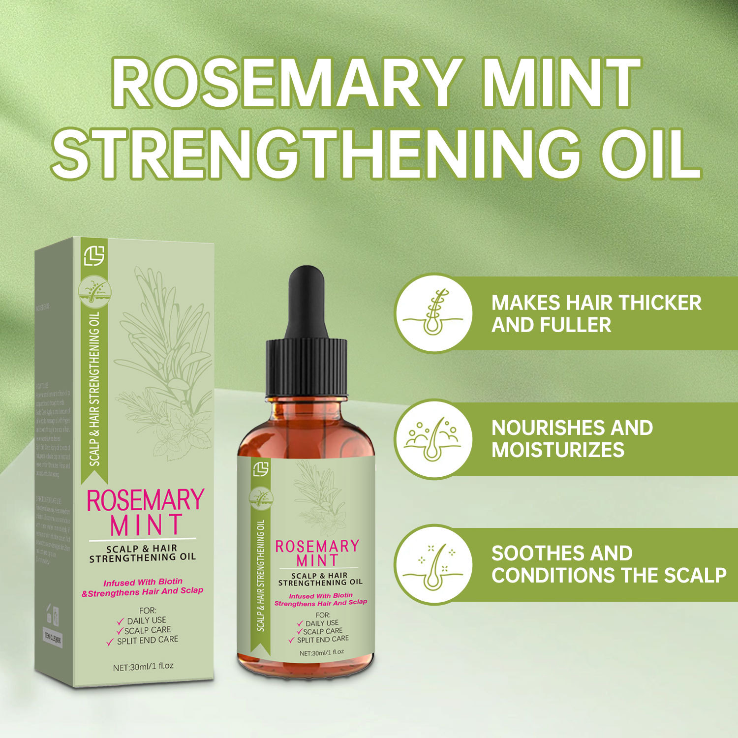 Rosemary Mint Essential Oil Hair Root Nourishing Split End Repair Daily Scalp And Strand Care 30ml