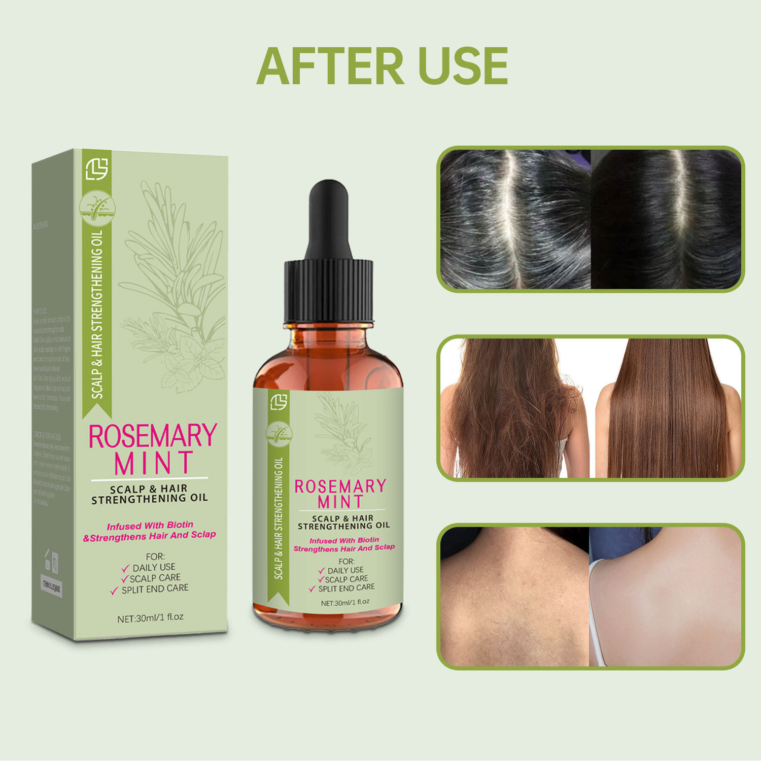 Rosemary Mint Essential Oil Hair Root Nourishing Split End Repair Daily Scalp And Strand Care 30ml