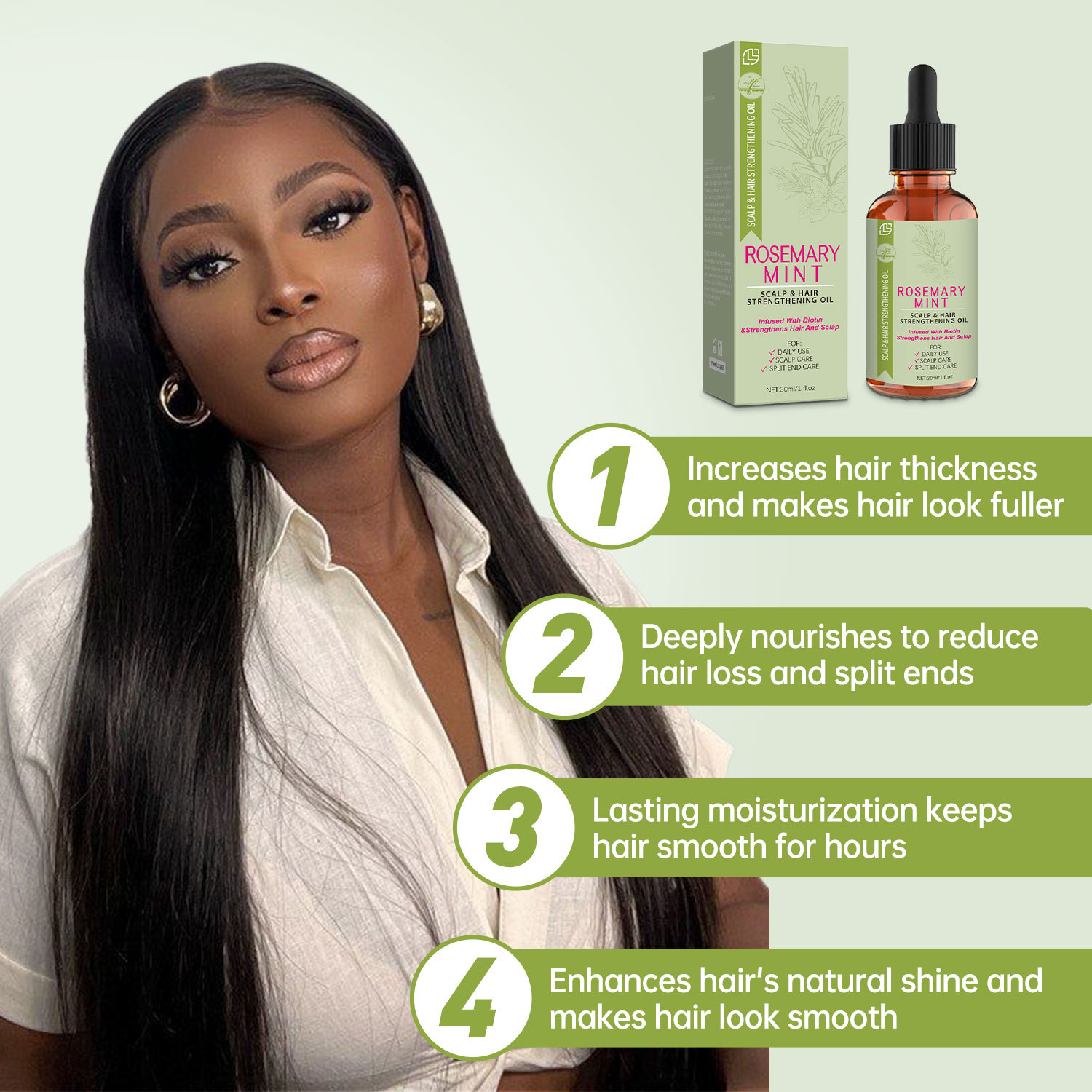 Rosemary Mint Essential Oil Hair Root Nourishing Split End Repair Daily Scalp And Strand Care 30ml