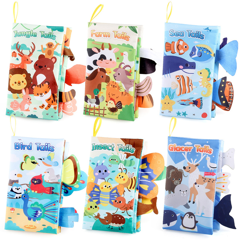 (bird 1194) New Baby Toys Cartoon Animals Tail Baby Cloth Book Educational Ringed Paper Cloth Book Toys Enlightenment Baby Toys 0-12 Months