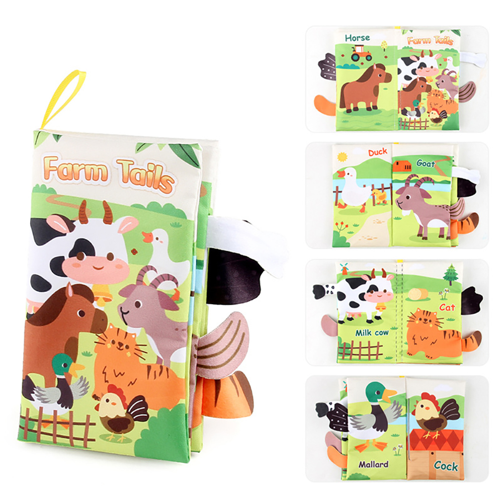 (bird 1194) New Baby Toys Cartoon Animals Tail Baby Cloth Book Educational Ringed Paper Cloth Book Toys Enlightenment Baby Toys 0-12 Months