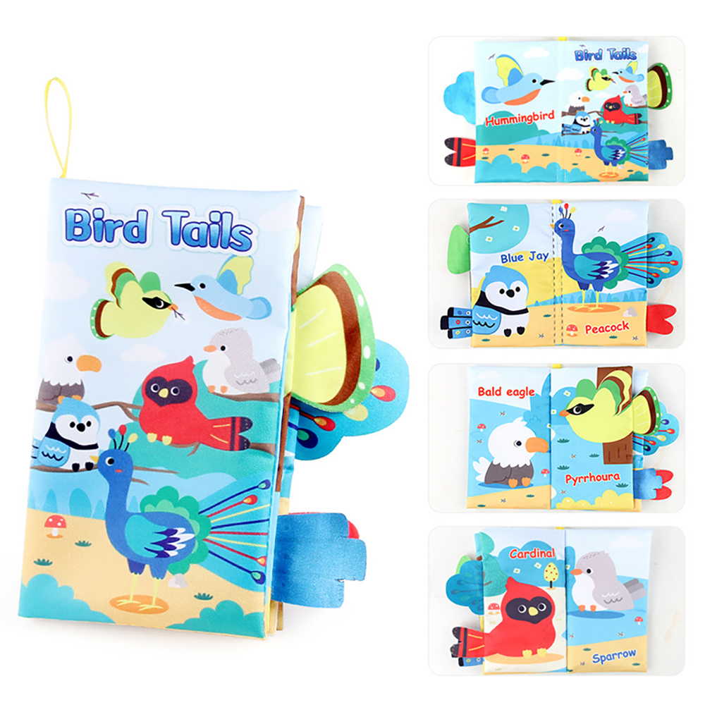 (bird 1194) New Baby Toys Cartoon Animals Tail Baby Cloth Book Educational Ringed Paper Cloth Book Toys Enlightenment Baby Toys 0-12 Months