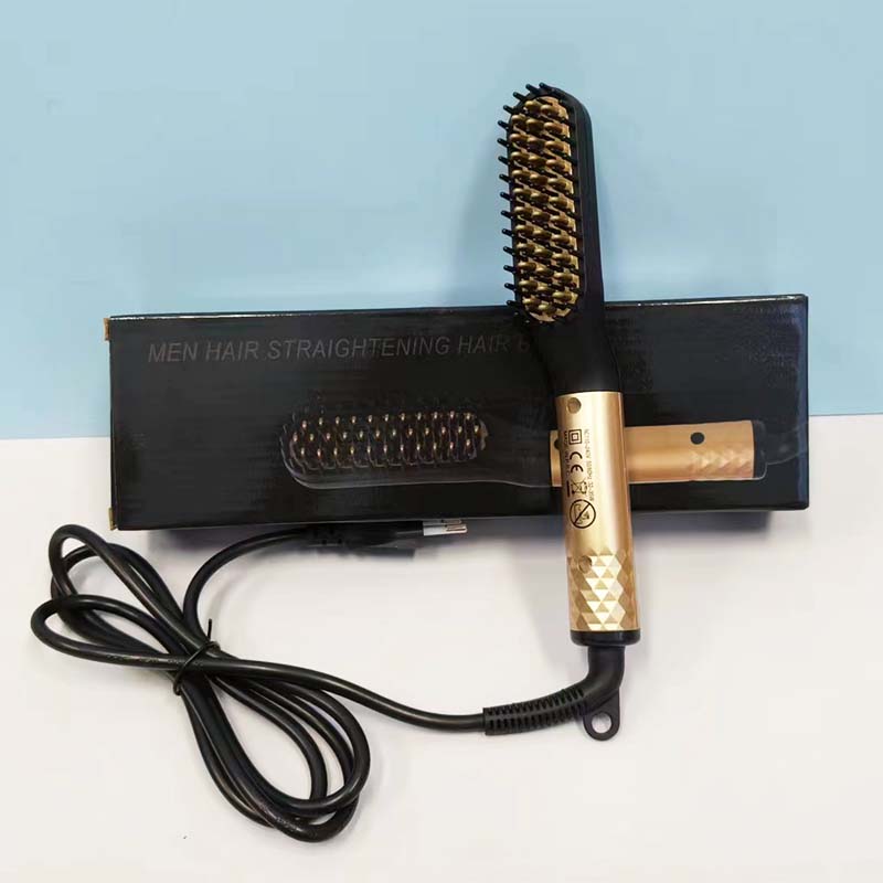 (Gold) Multifunctional Quick Hair Beard Straightener Men's Hair Straightening Flat Iron Heated Hair Comb Electric Men Hair Beard Styler