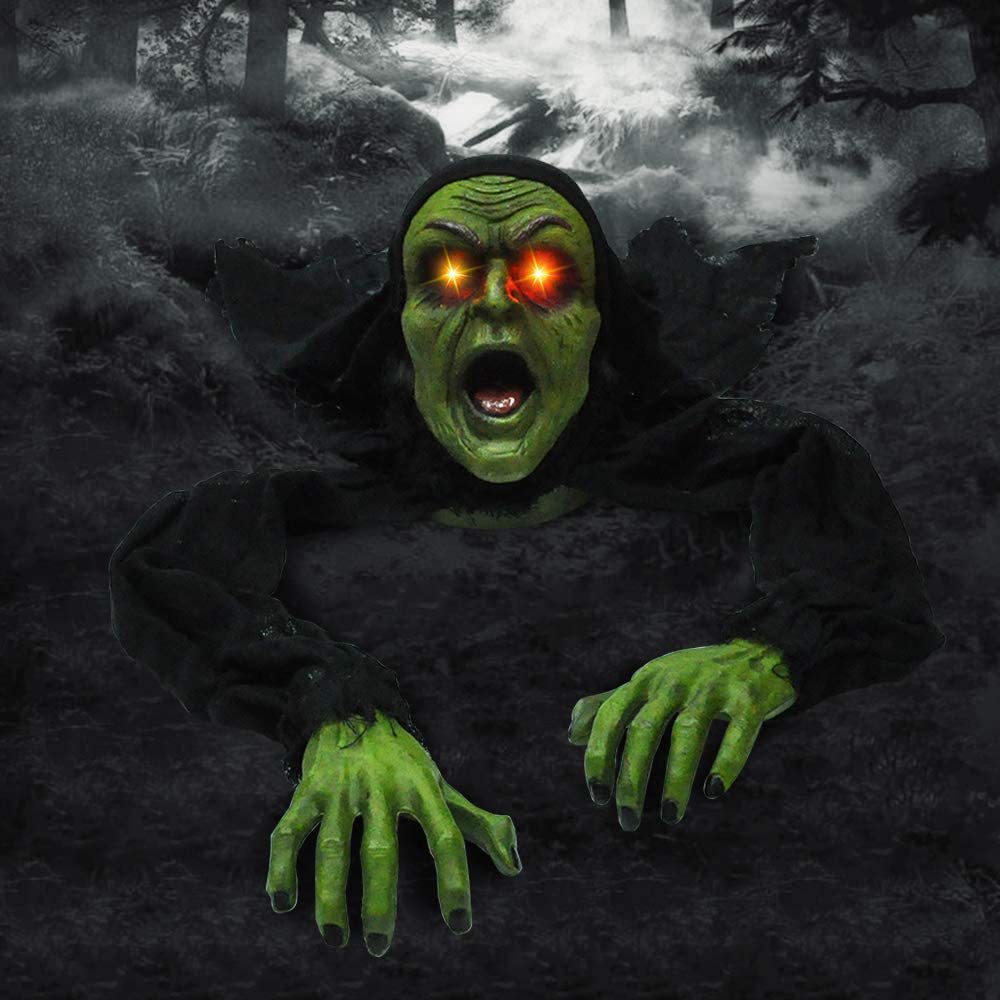 (Green) Voice Controlled Crawling Ghost Halloween Haunted House Horror Toy Induction Electric Crawling Ghost Luminous Decor Prop