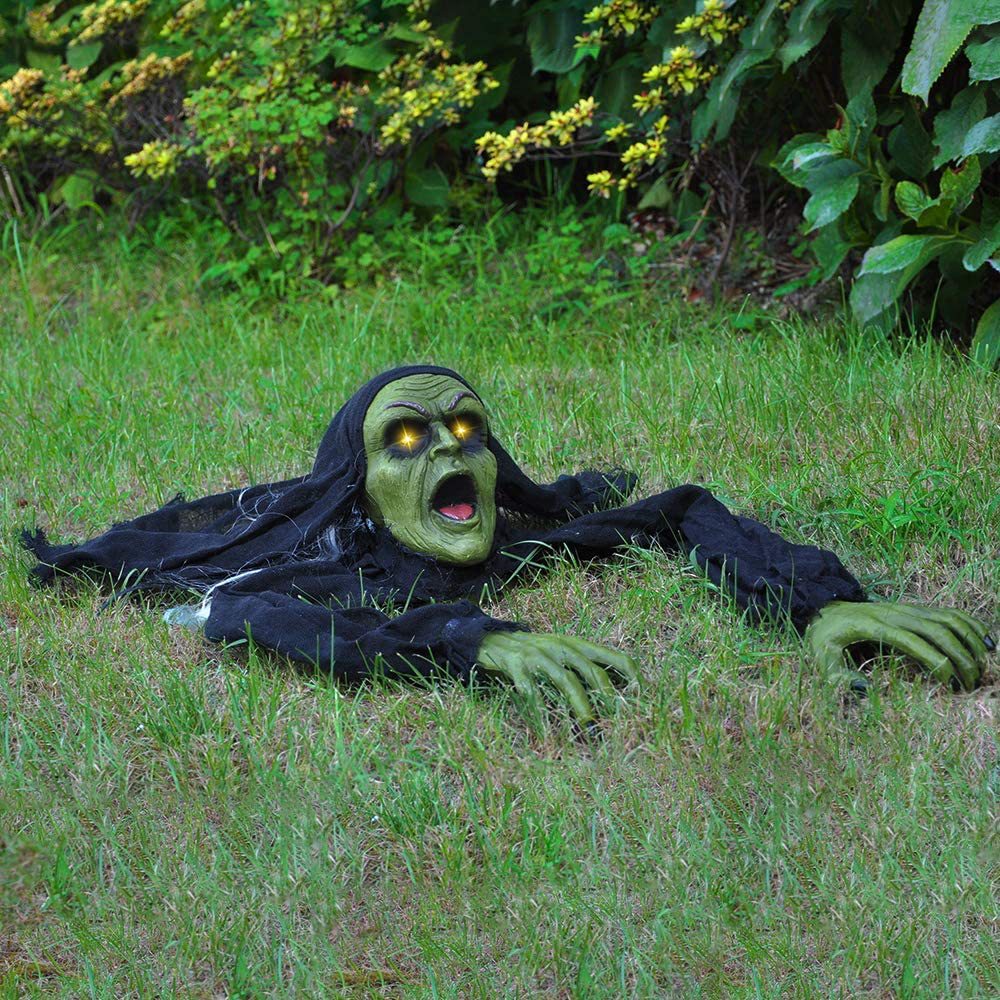 (Green) Voice Controlled Crawling Ghost Halloween Haunted House Horror Toy Induction Electric Crawling Ghost Luminous Decor Prop
