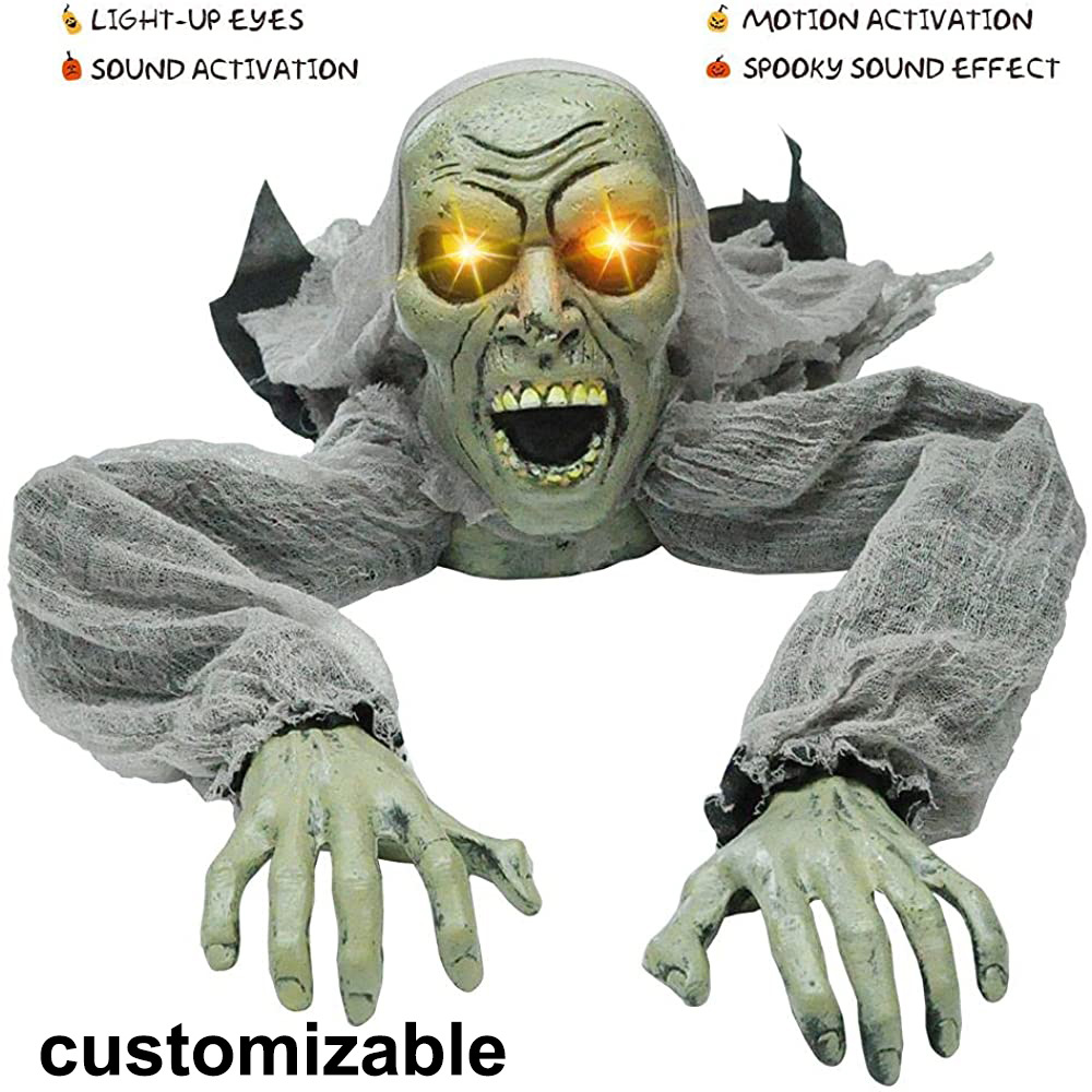 (Green) Voice Controlled Crawling Ghost Halloween Haunted House Horror Toy Induction Electric Crawling Ghost Luminous Decor Prop