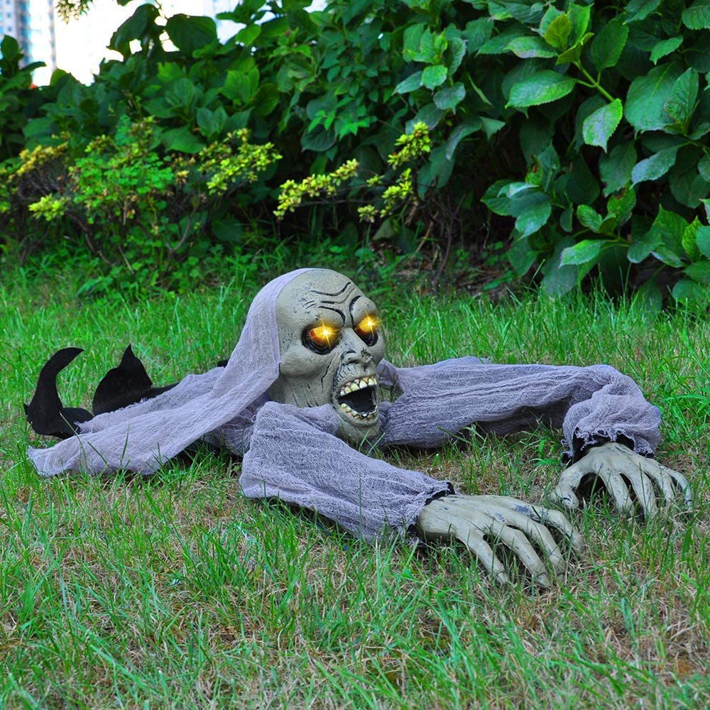 (Green) Voice Controlled Crawling Ghost Halloween Haunted House Horror Toy Induction Electric Crawling Ghost Luminous Decor Prop