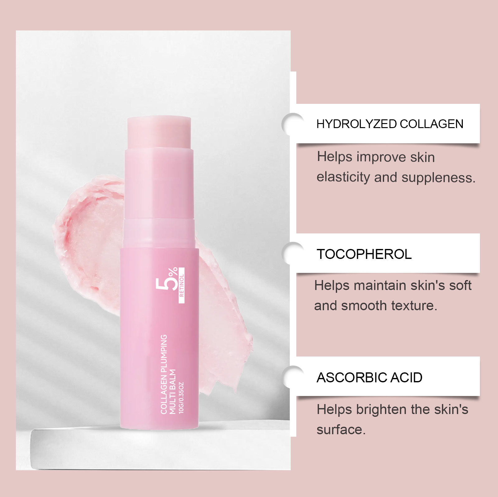 Pink Light Moisturizing Stick Hydrate Soft Smooth Elastic Dry Face Neck