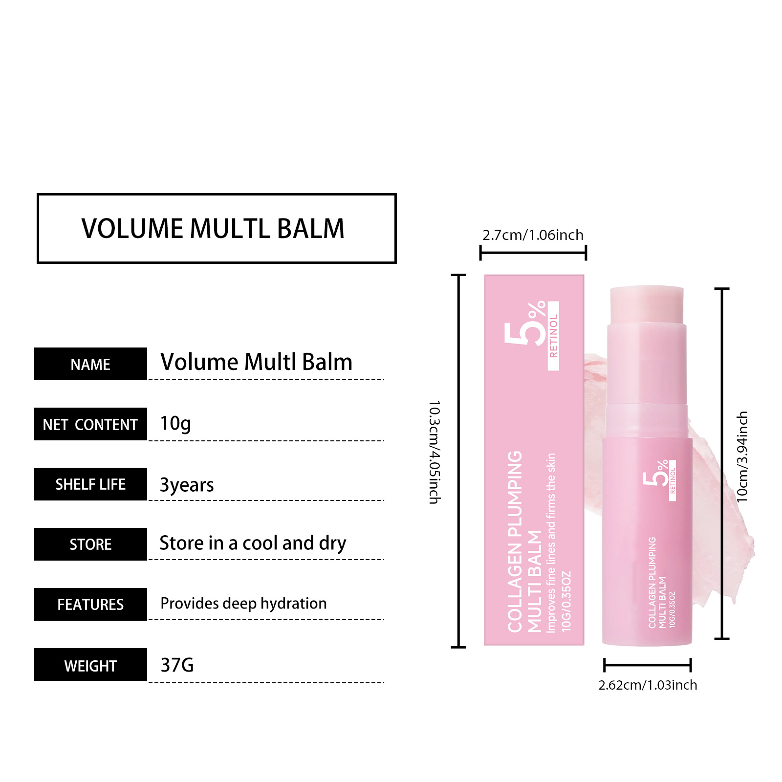 Pink Light Moisturizing Stick Hydrate Soft Smooth Elastic Dry Face Neck