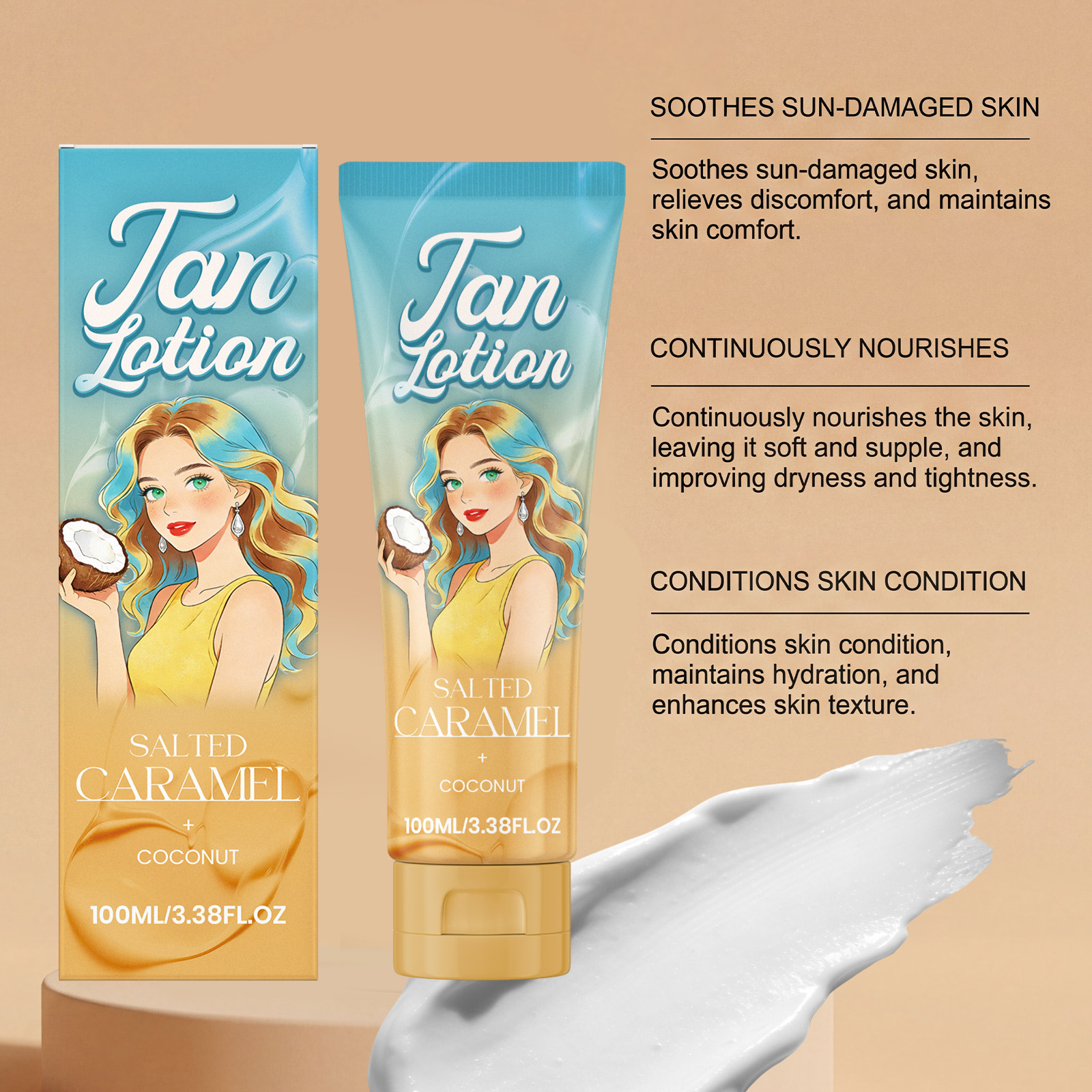 Coconut Caramel Tanning Boost Lotion Summer Tanning Body Skin Fresh Texture Non Sticky Smear Care Emulsion