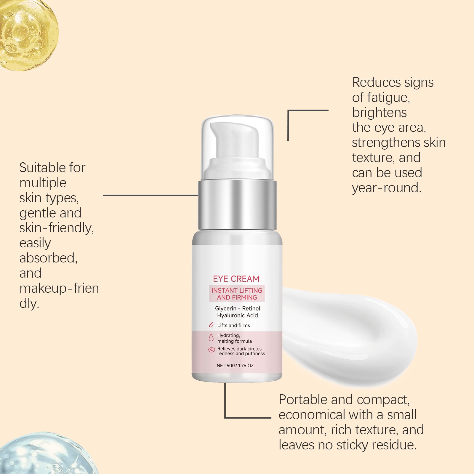 Retinol Moisturizing Eye Cream Nourishes Hydrates Light Gentle Skin Around Eyes Apply Massage Daily Care