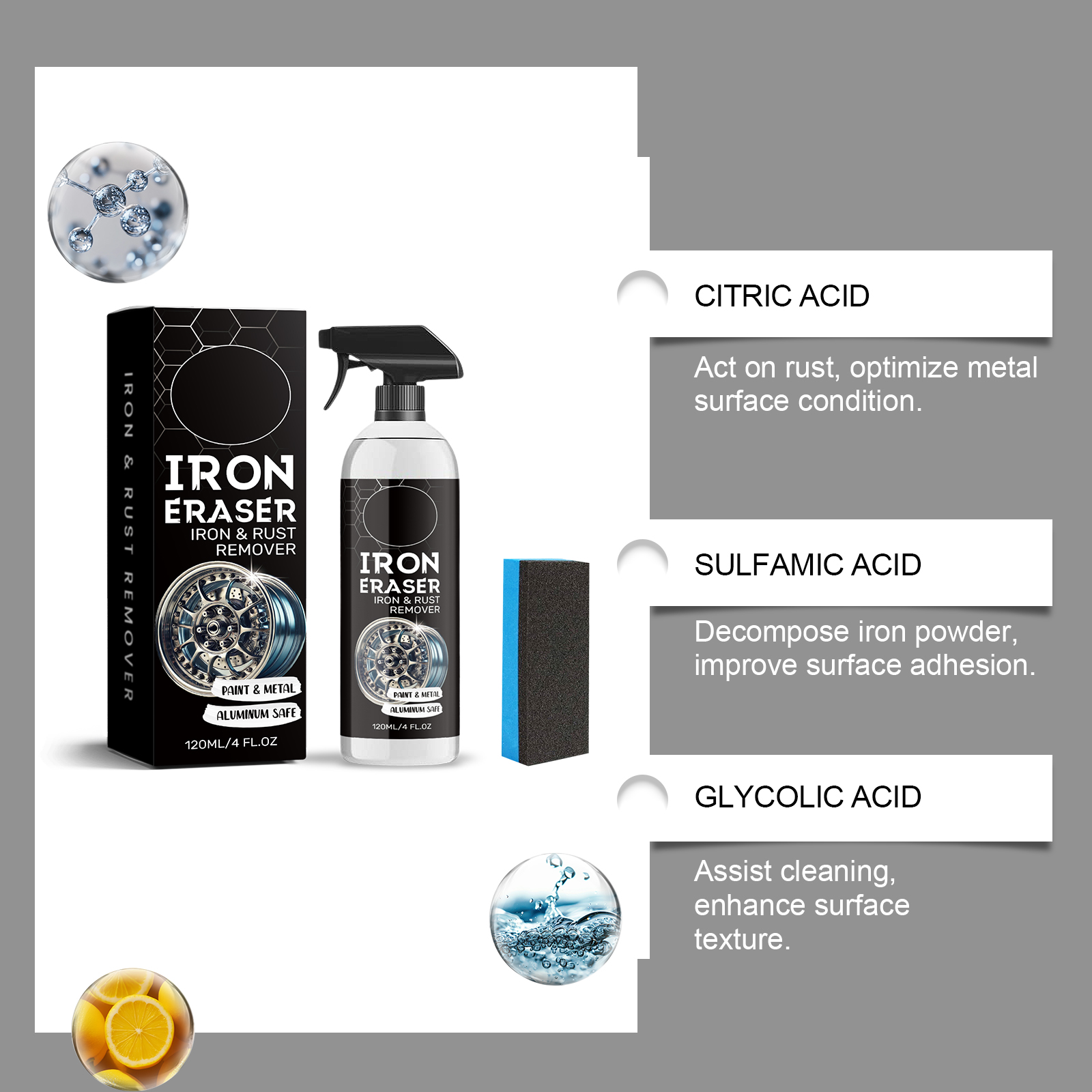 Car Rust Remover Cleaner Gentle Safe For Paint Metal Surface Stain Removal