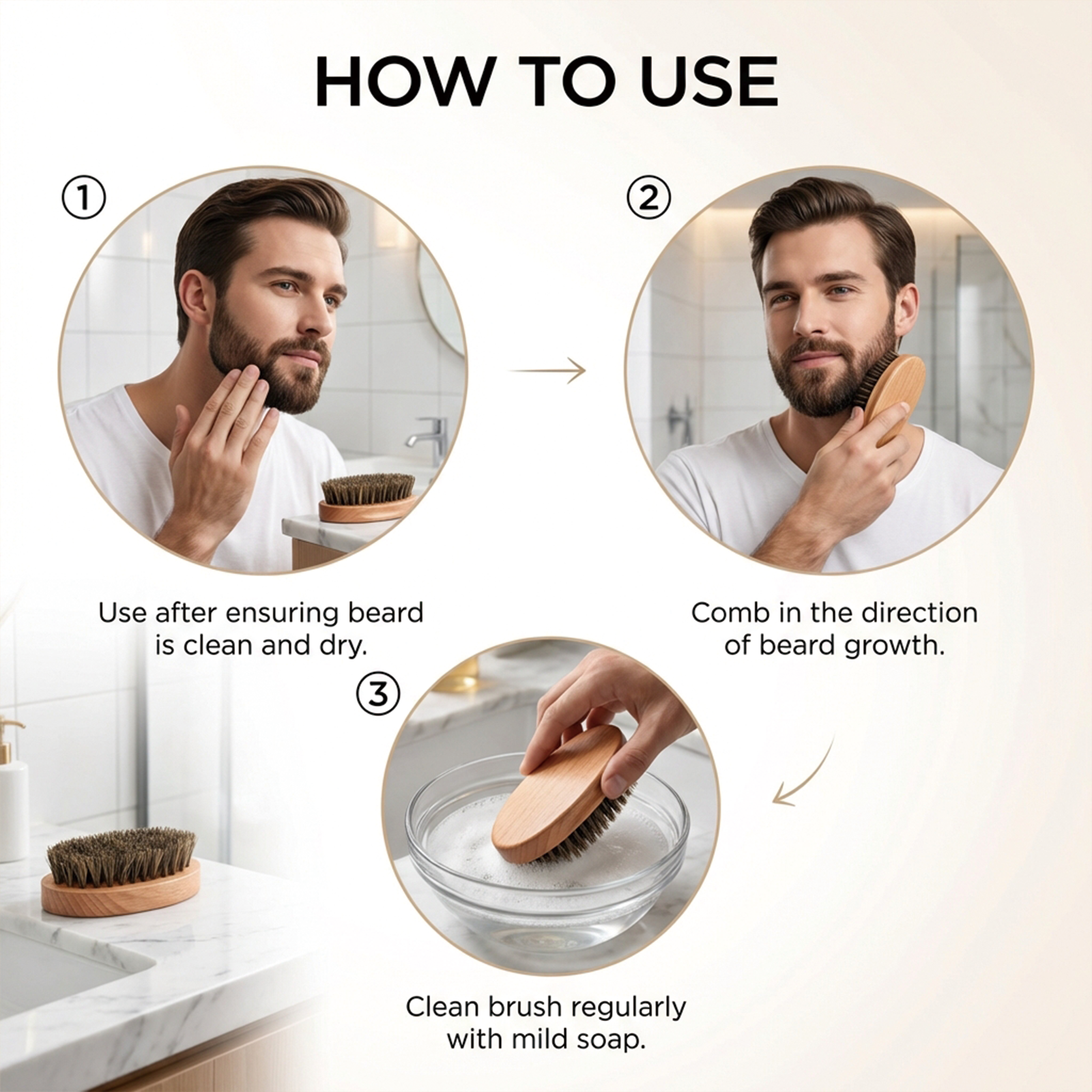 Wild Boar Bristle Beard Brush Daily Gentle Care Male Beard Soft Comfort Portable Beard Grooming Tool