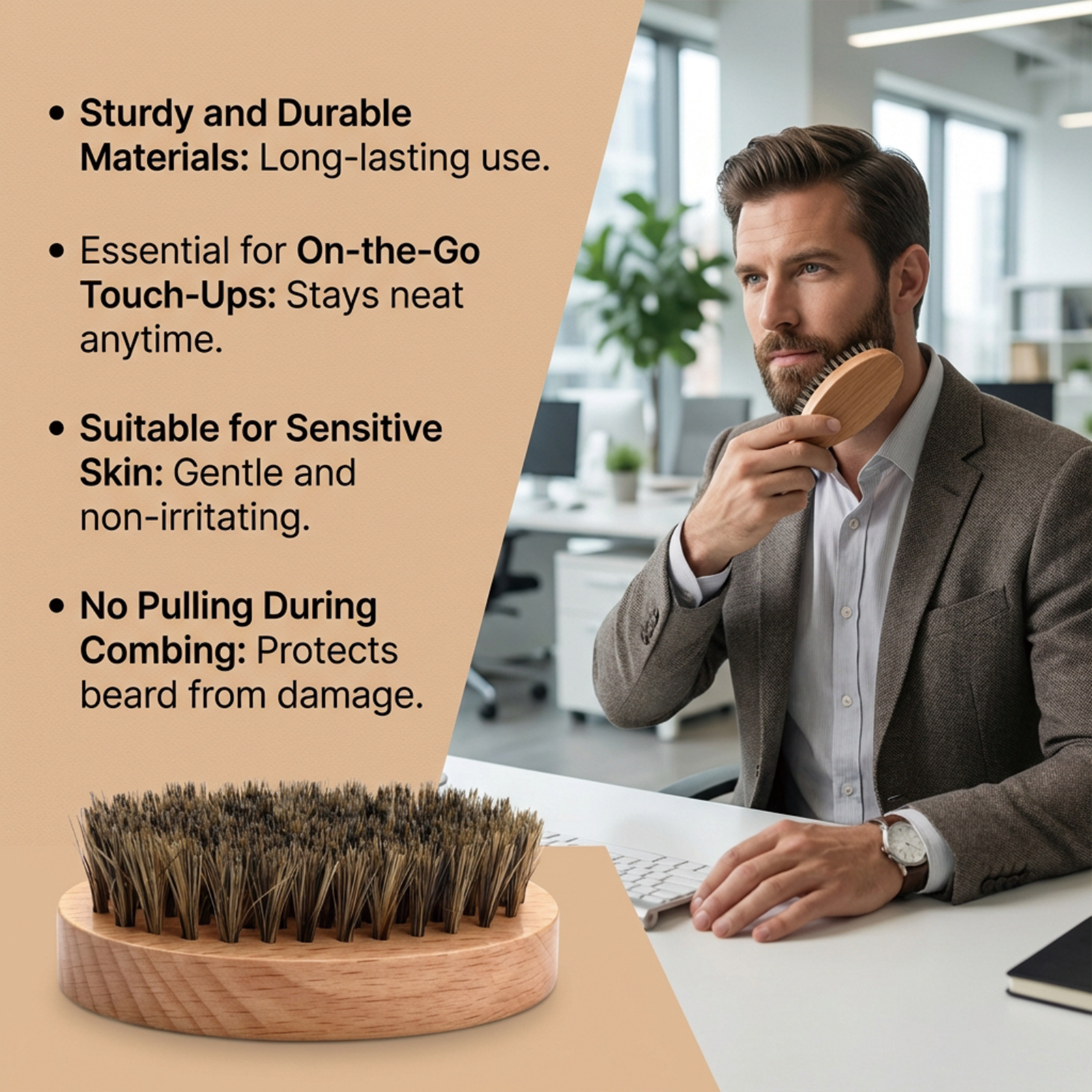 Wild Boar Bristle Beard Brush Daily Gentle Care Male Beard Soft Comfort Portable Beard Grooming Tool