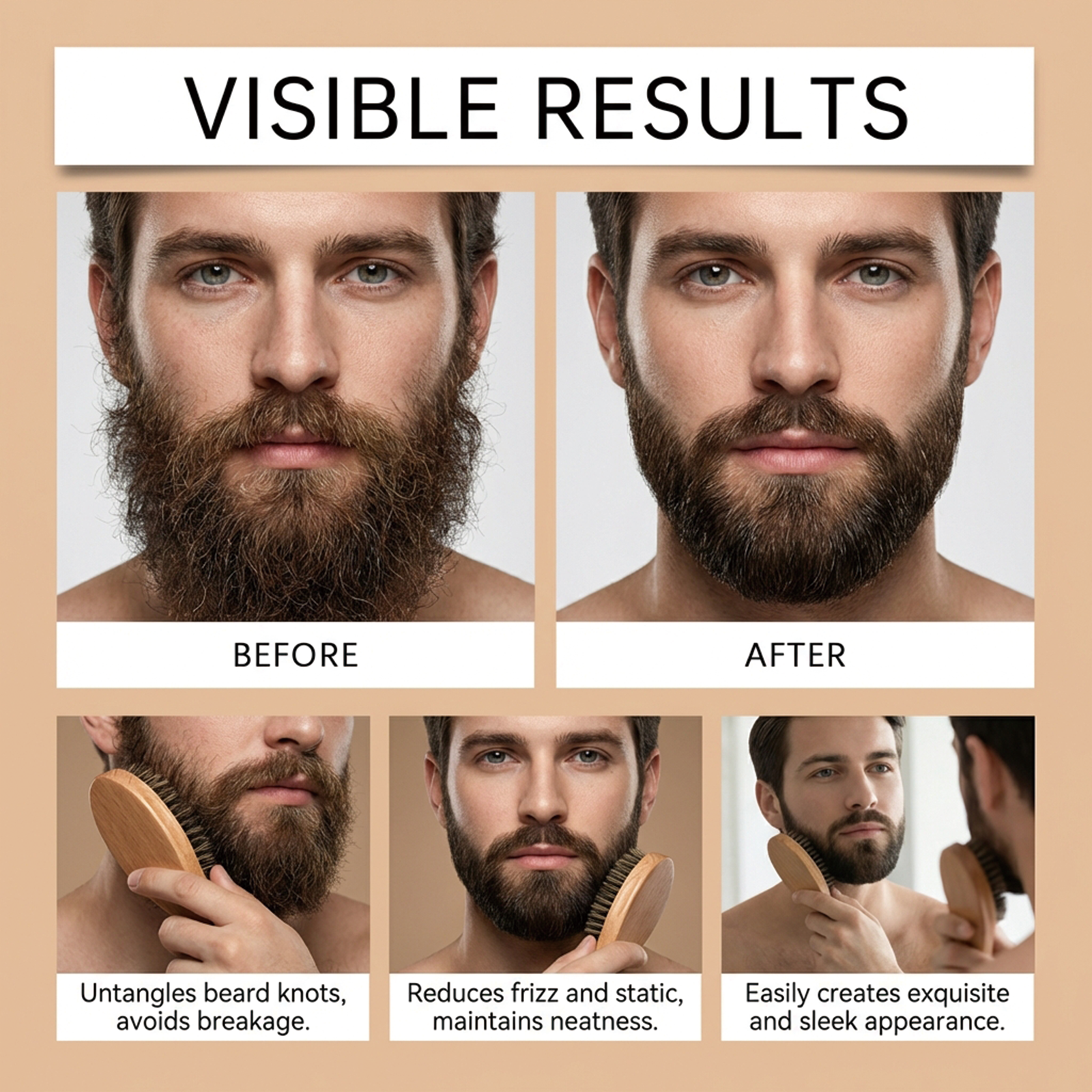 Wild Boar Bristle Beard Brush Daily Gentle Care Male Beard Soft Comfort Portable Beard Grooming Tool