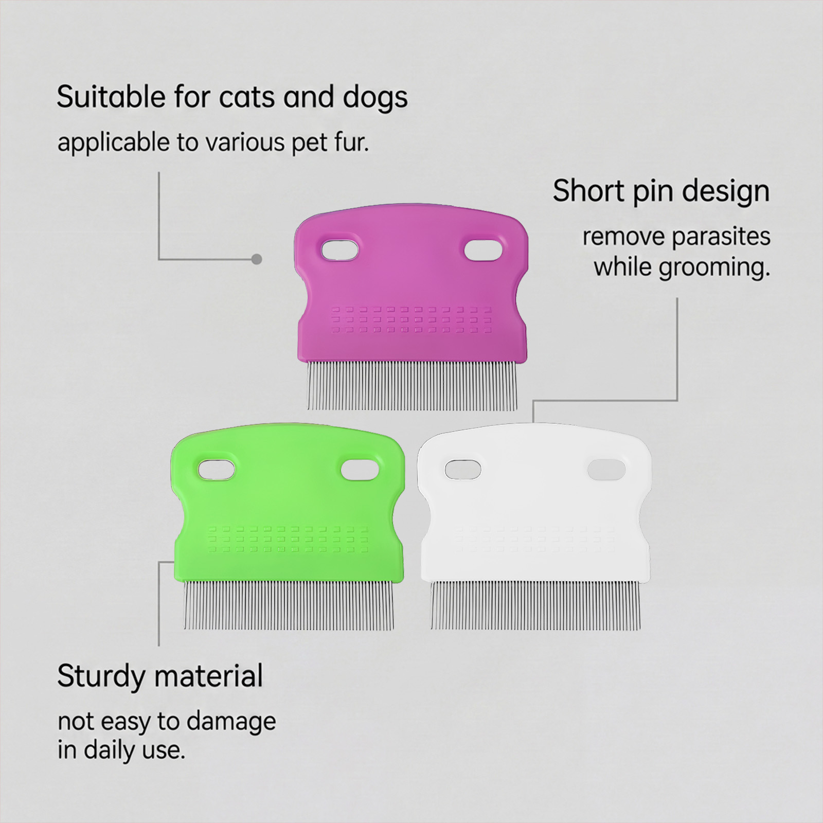 (Green) Pet Short Needle Lice Comb Dogs Cats Dense Tooth Flea Comb Stainless Steel Skin Friendly Floating Hair Cleaning Care