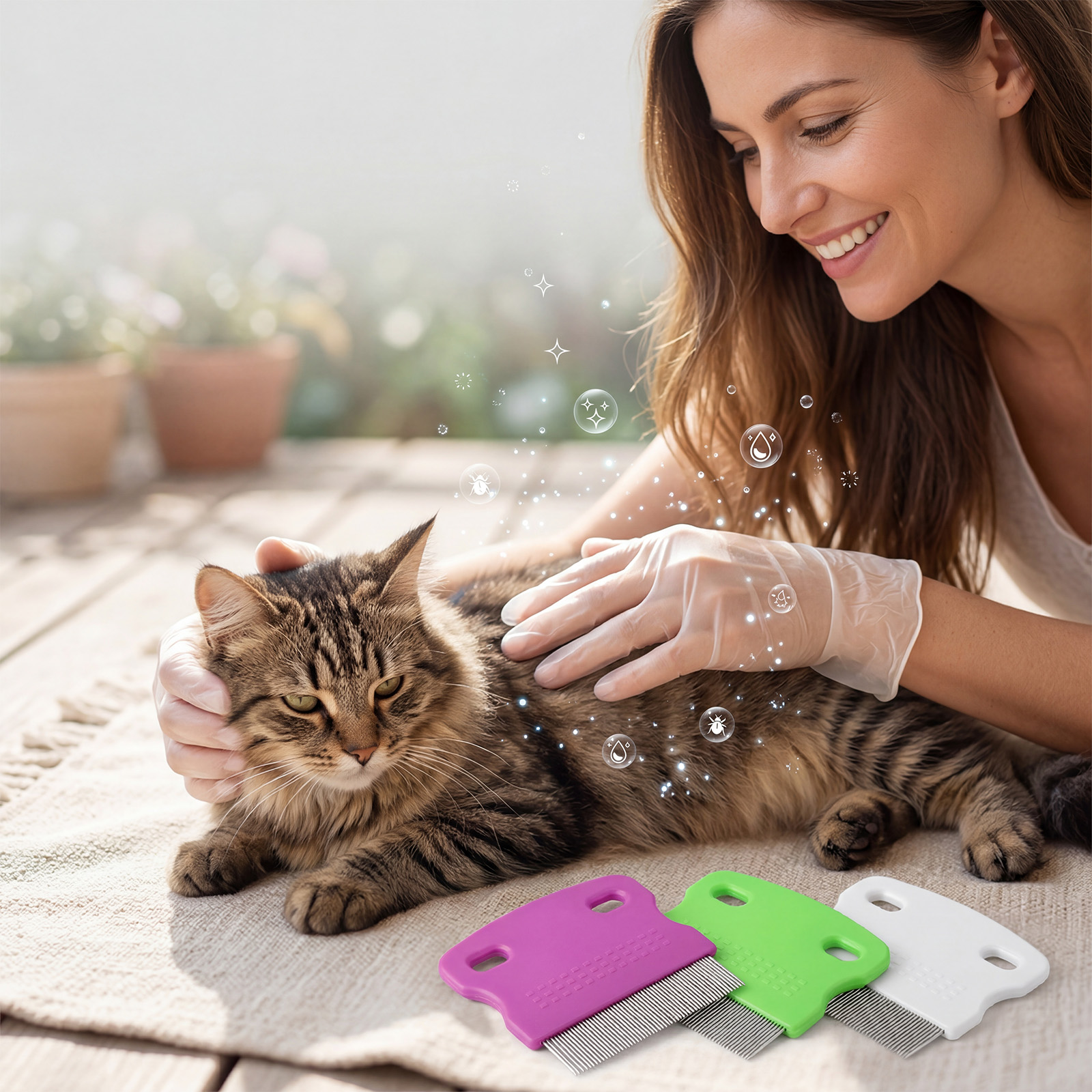 (Green) Pet Short Needle Lice Comb Dogs Cats Dense Tooth Flea Comb Stainless Steel Skin Friendly Floating Hair Cleaning Care