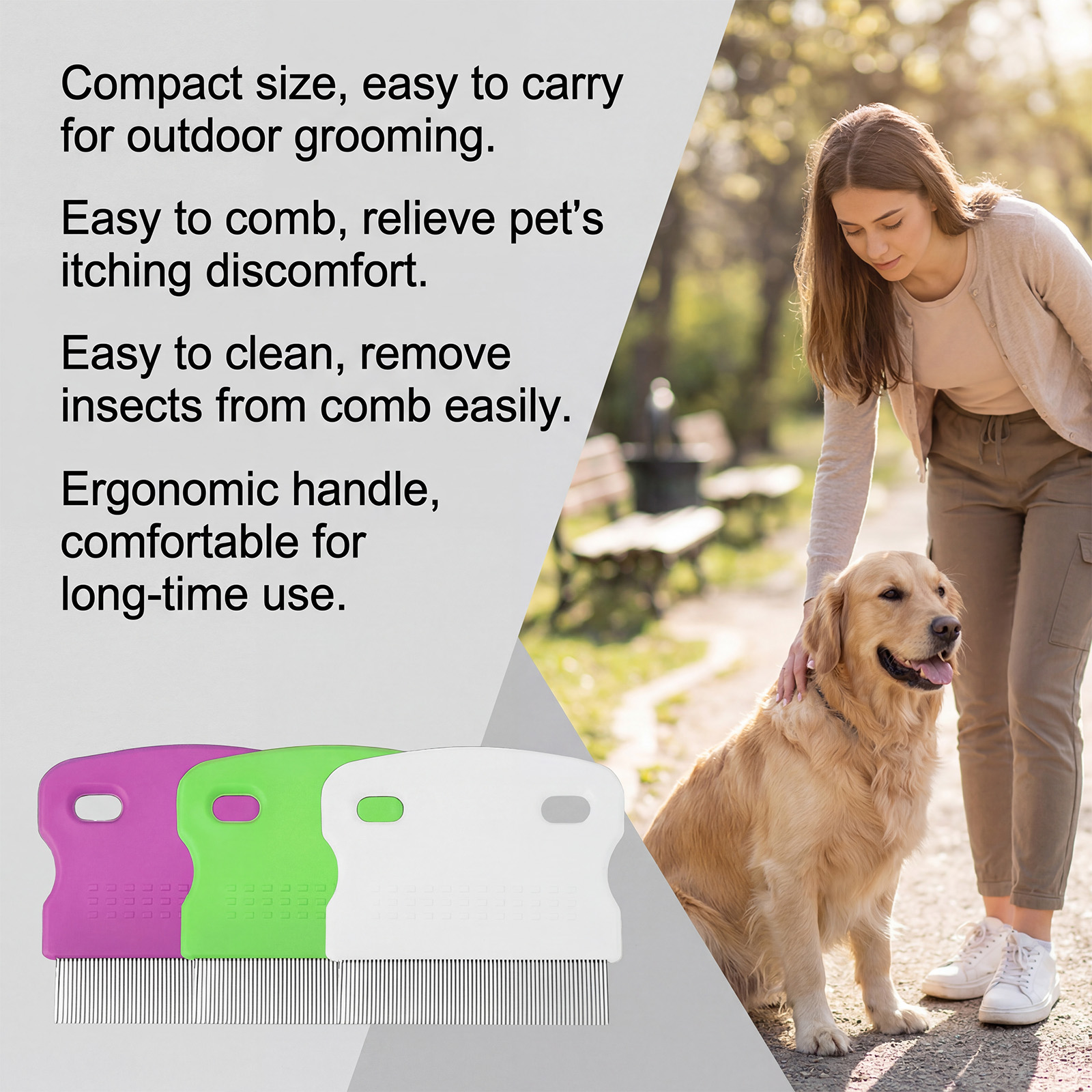 (Green) Pet Short Needle Lice Comb Dogs Cats Dense Tooth Flea Comb Stainless Steel Skin Friendly Floating Hair Cleaning Care